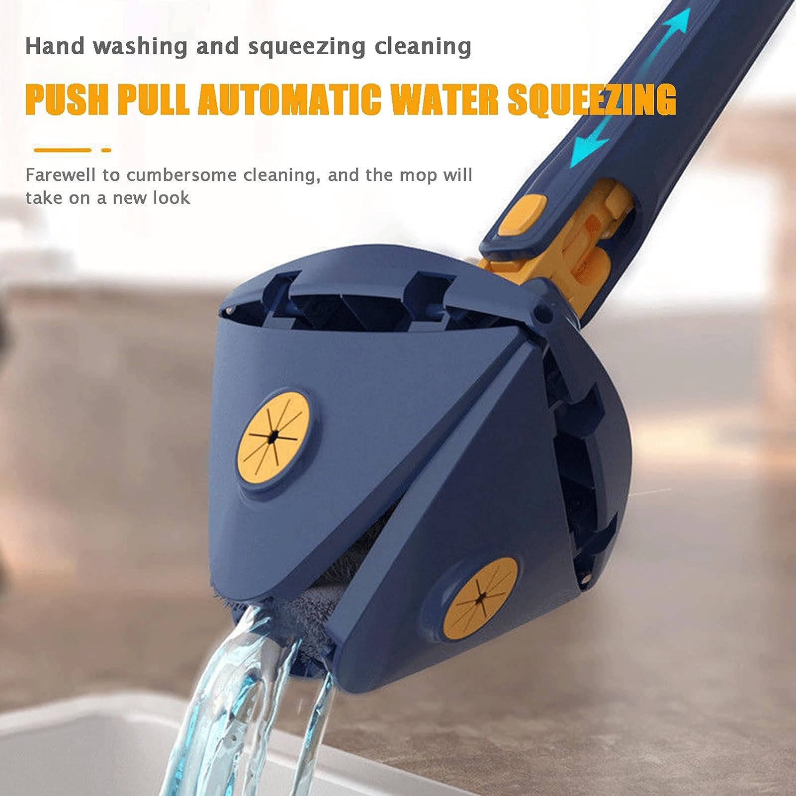Mopa de limpieza triangular giratoria de 360 grados con cabezal de microfibra ajustable extensible de mano larga retráctil, limpiador de polvo seco y húmedo, 2 almohadillas reutilizables incluidas