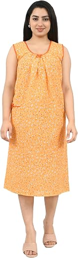 Miavii Creation Cotton Nighty Short Sleeves, Night Dress for Women(Sleeveless)
