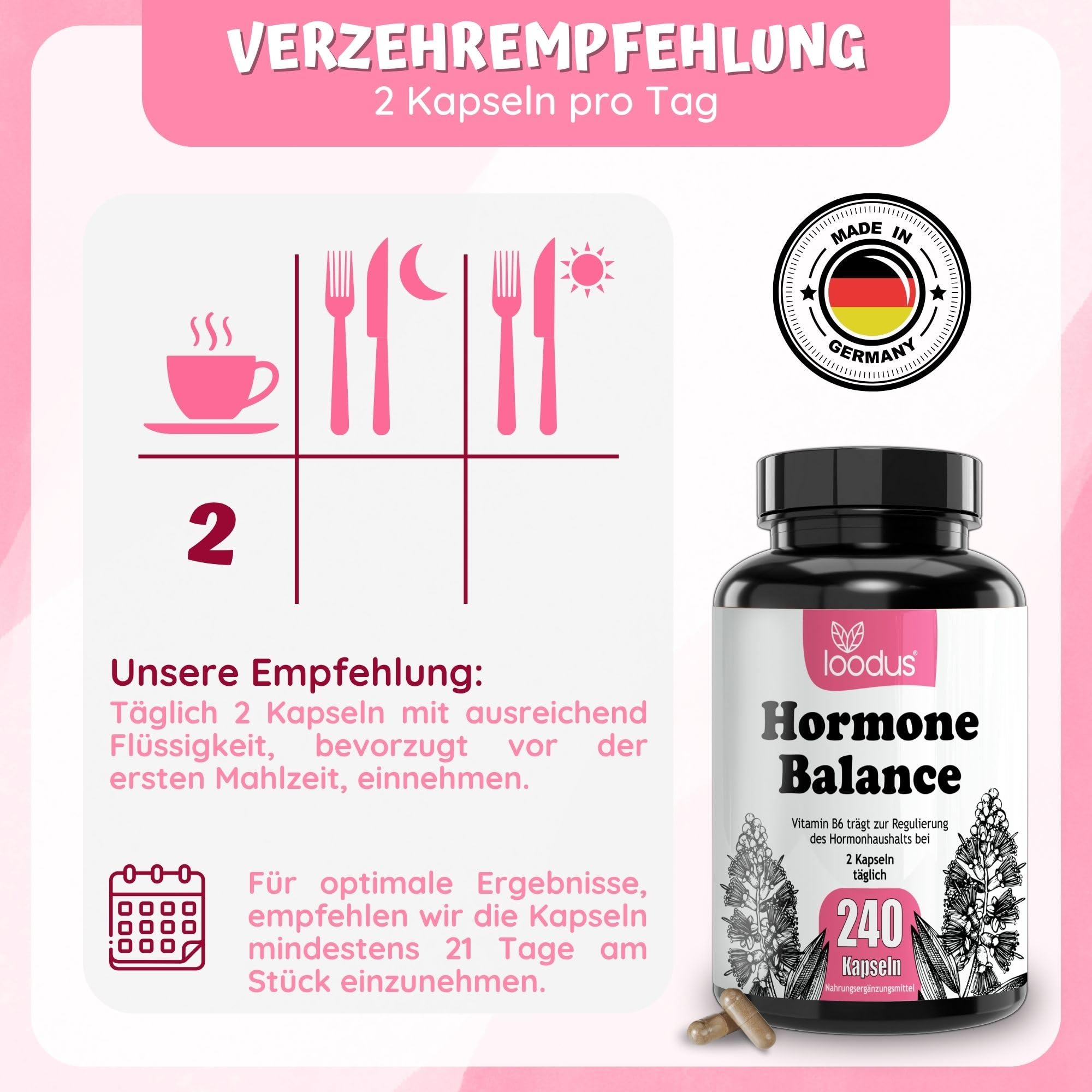 Hormon Balance Frauen PMS Kapseln - Myo-Inositol Mönchspfeffer hochdosiert | 240 PMS Komplex Hormone Balance Kapseln - Myo-Inositol OPC Gänsefingerkraut Acetyl-L-Carnitin Frauenmantel Mönchspfeffer & B6