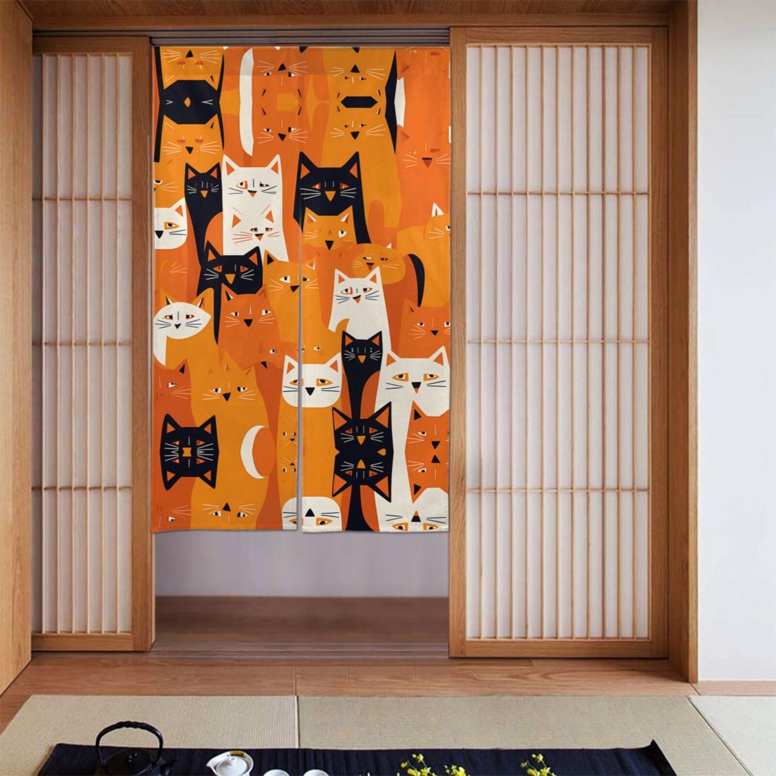 Rideaux occultants chats oranges 142x86 cm pour chambre enfant (lot de 2)