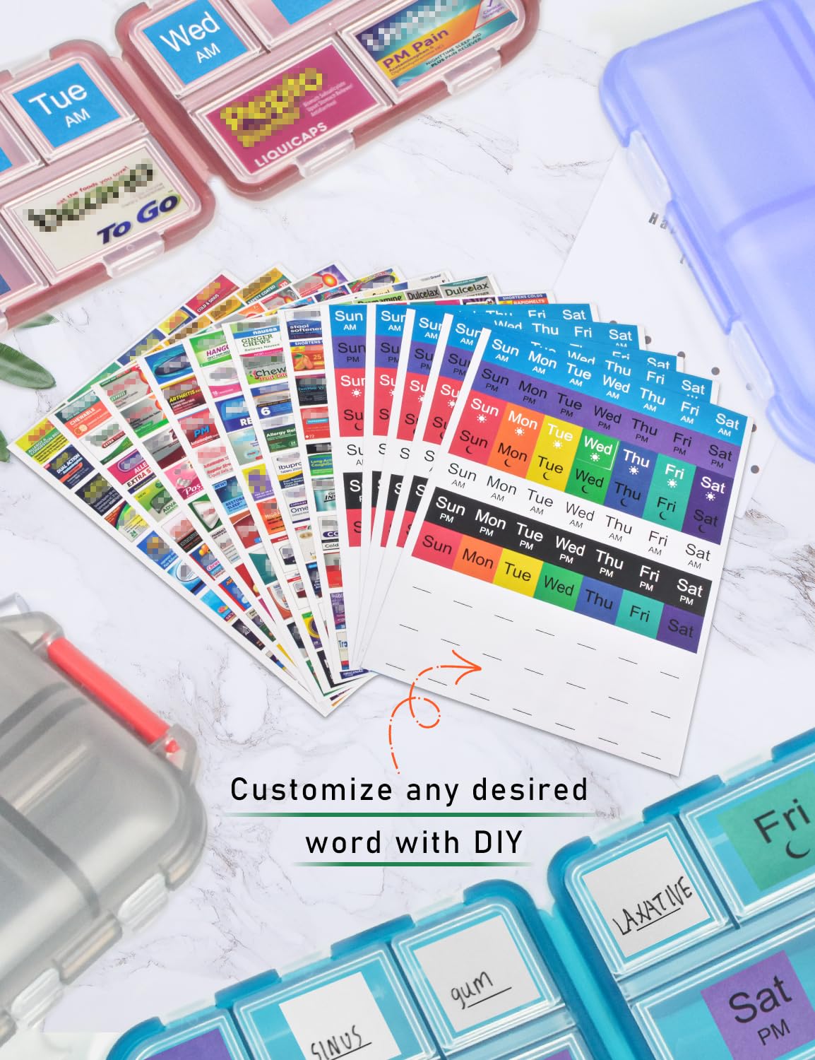 630 Pcs Medicine Labels Stickers for Pill Organizers, 350 DIY Pocket Pharmacy Labels & 280 Medicine Reminder Stickers, Travel Daily Pill Container Brand Label Pill Case Label Stickers — Amazon image 3