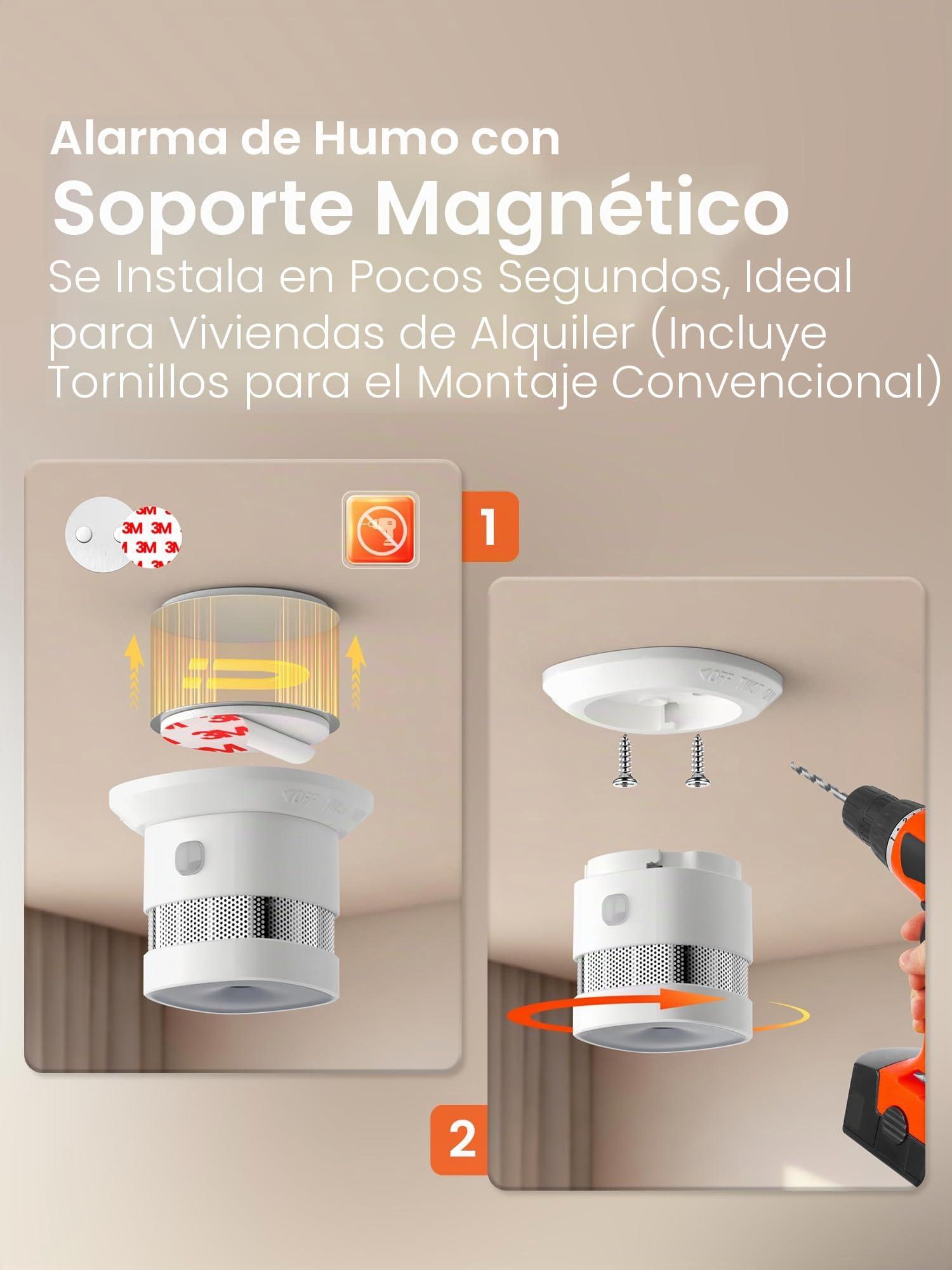 Heiman Detector de Humo Matter Over Thread, con Soporte Magnético, Batería Reemplazable 5 Años, EN 14604, Hub Requerido, para Apple Home, SmartThings & Home Assistant, HS1SA-M