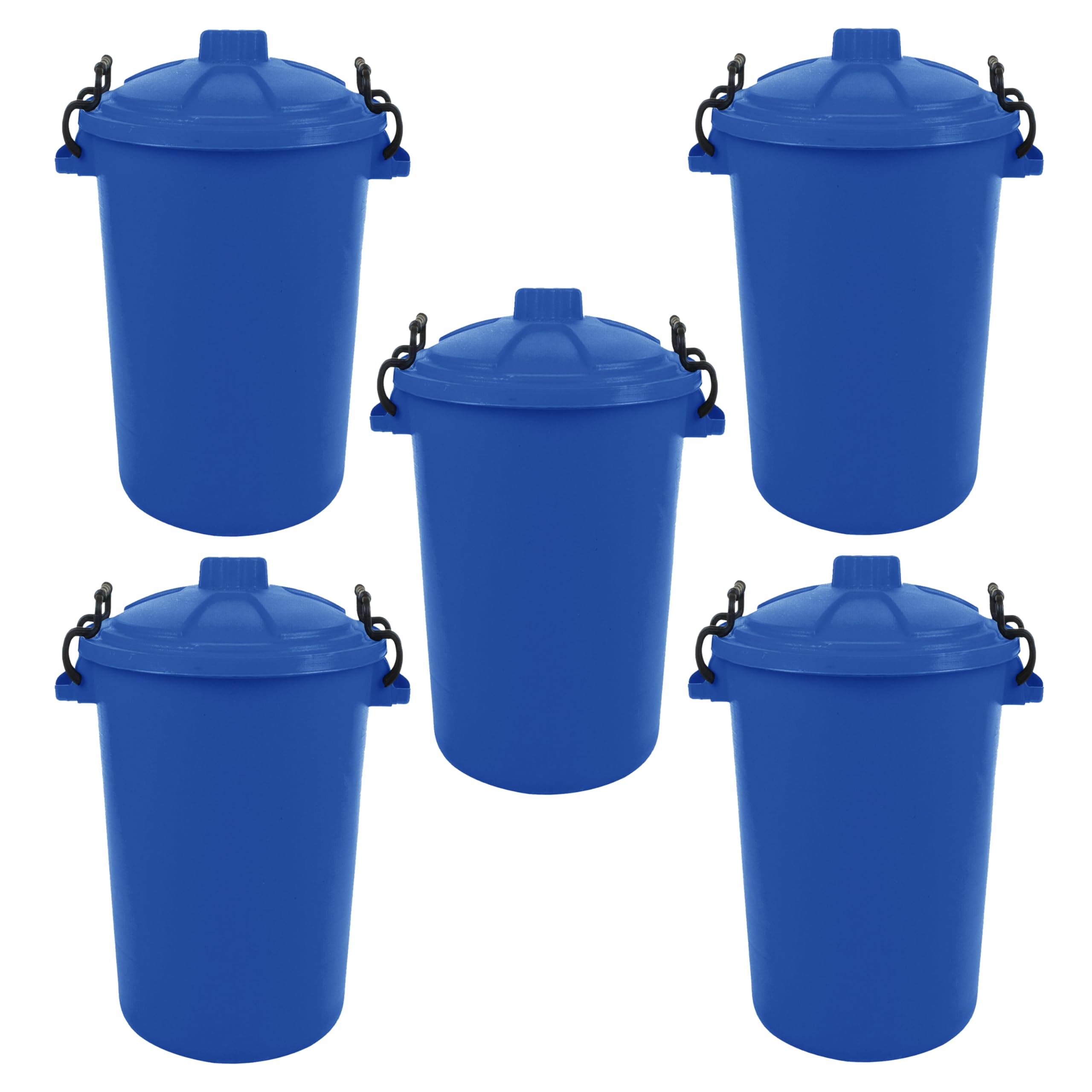 TENLITE - Heavy Duty 80L/85L Plastic Outdoor Waste Bin with Secure Clip Lock Lid โ Durable Storage & Animal Feed Container For Rubbish, Ideal For Indoor & Outdoor Use - (5, BLUE)