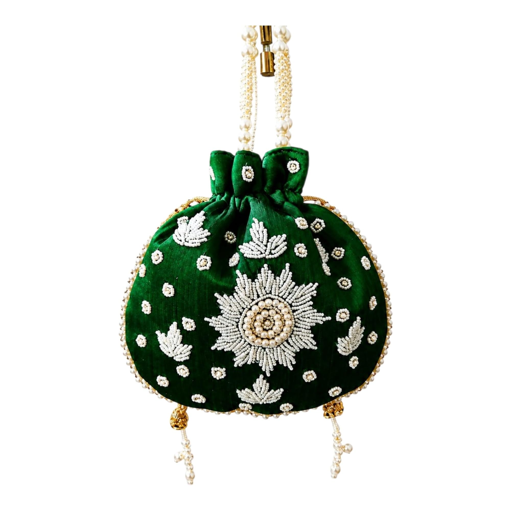 Aliza Collection Women's Thread Embroidery Handwork Velvet Hand-Carry Potli Bag with Chain Closure & Handle-image-24
