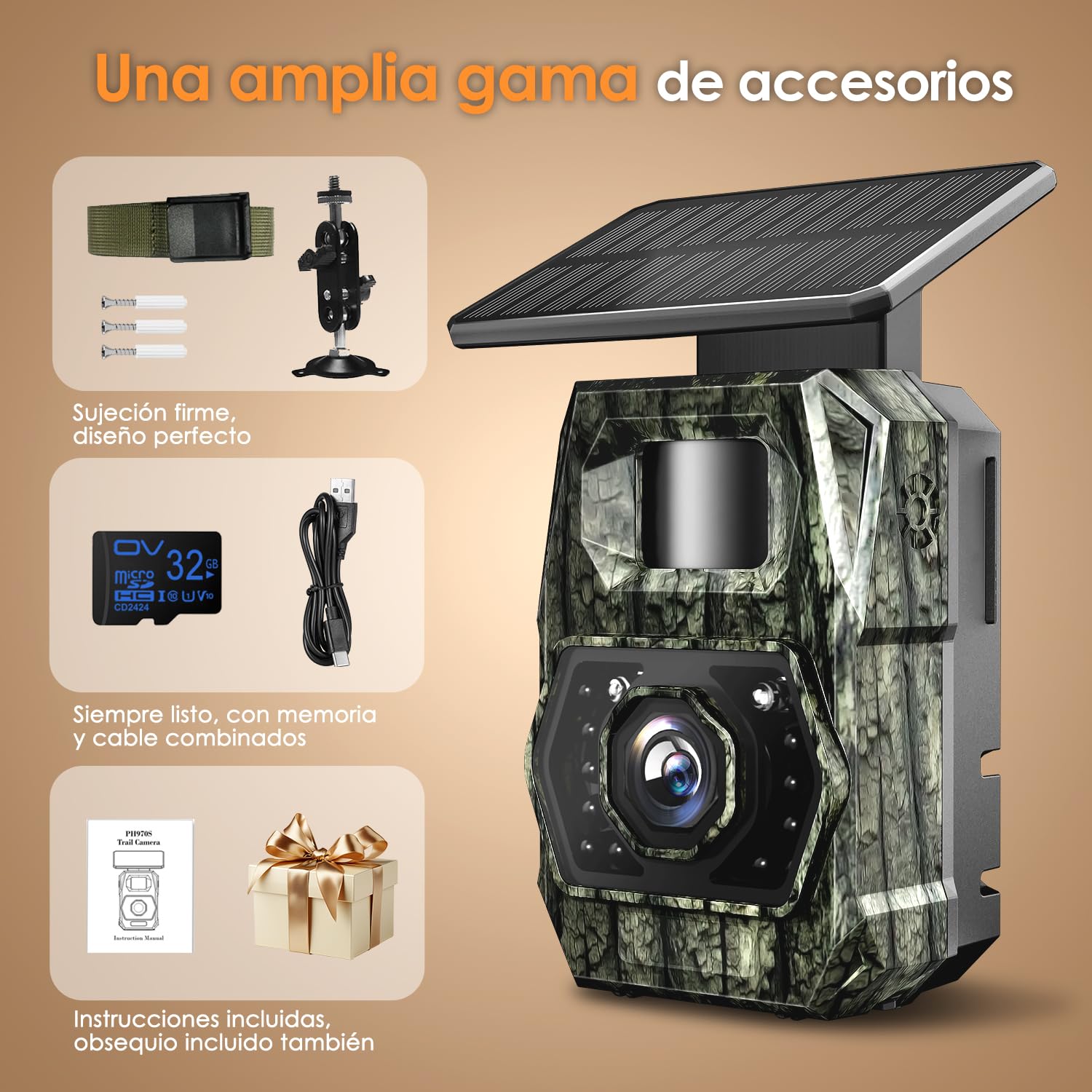 Camara Caza Fototrampeo, Cámara de Caza con Envio al Movil APP WiFi Camara Caza Vision Nocturna 48MP Solar Cámara Fototrampeo con Batería de 5200 mAh, 0.1s Velocidad de Disparo Caza Impermeable IP66