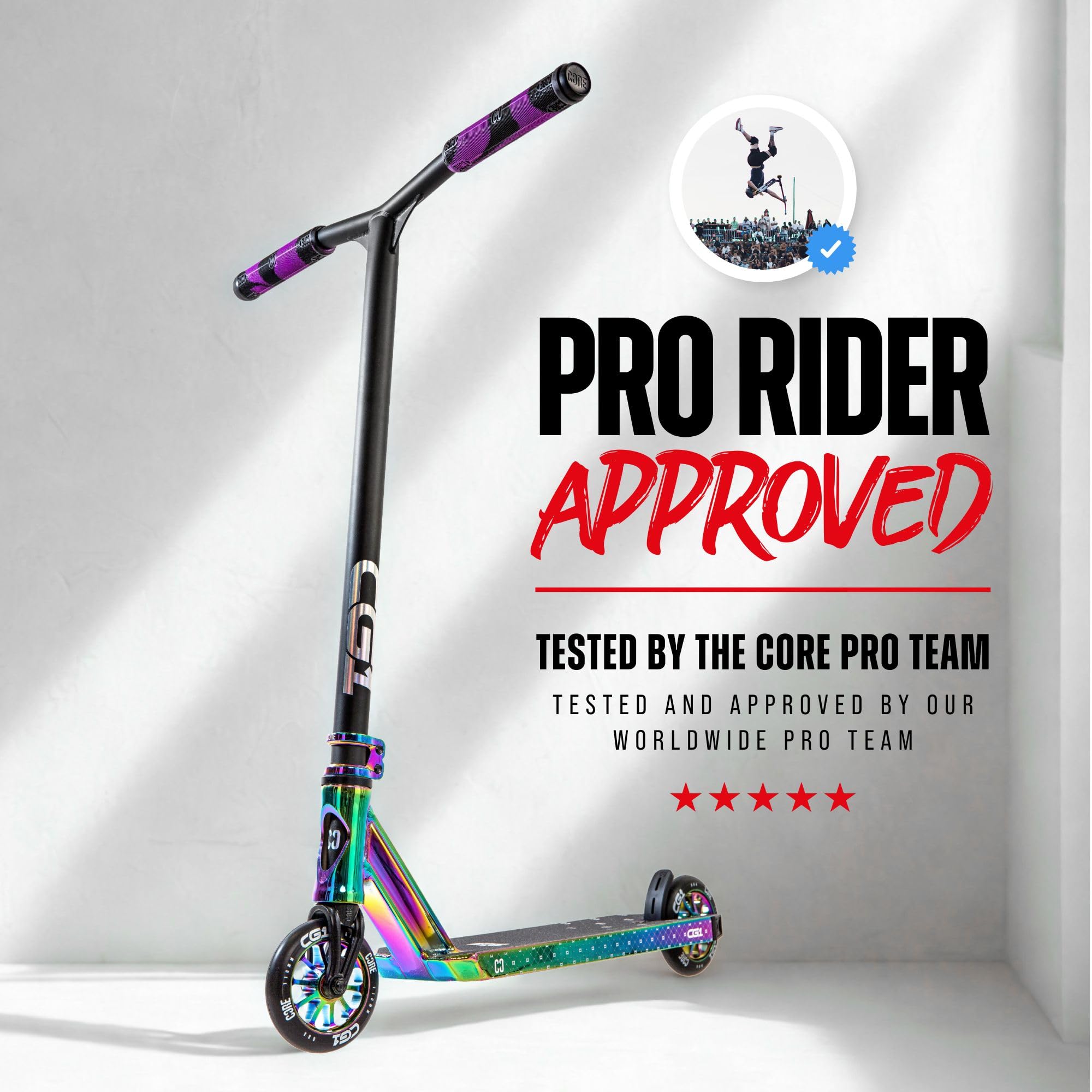 CORE CG1 Trottinette acrobatique – Trottinette acrobatique pour enfants à partir de 8 ans, débutants à avancés avec roues de 110 mm – Trottinettes professionnelles pour adolescents et enfants – Néo