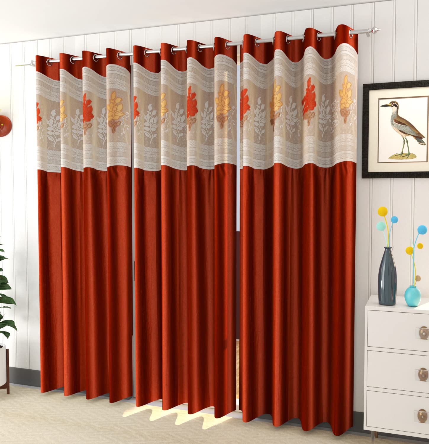 Galaxy Home Decor Polyester Floral Curtain, Long Door - 9 Feet, Rust, Pack of 2 (B0852LC1RP) Amazon Price History, Amazon Price Tracker
