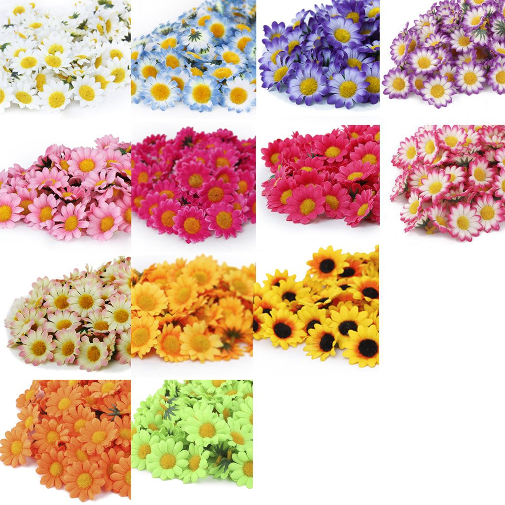 JZK 100 x Witte kunstmatige madeliefjes kunst madeliefje kunstbloemen stof bloemen hoofden, feest bruiloft tafel verstrooit tafel confetti plakboek accessoire kaart maken decoratie