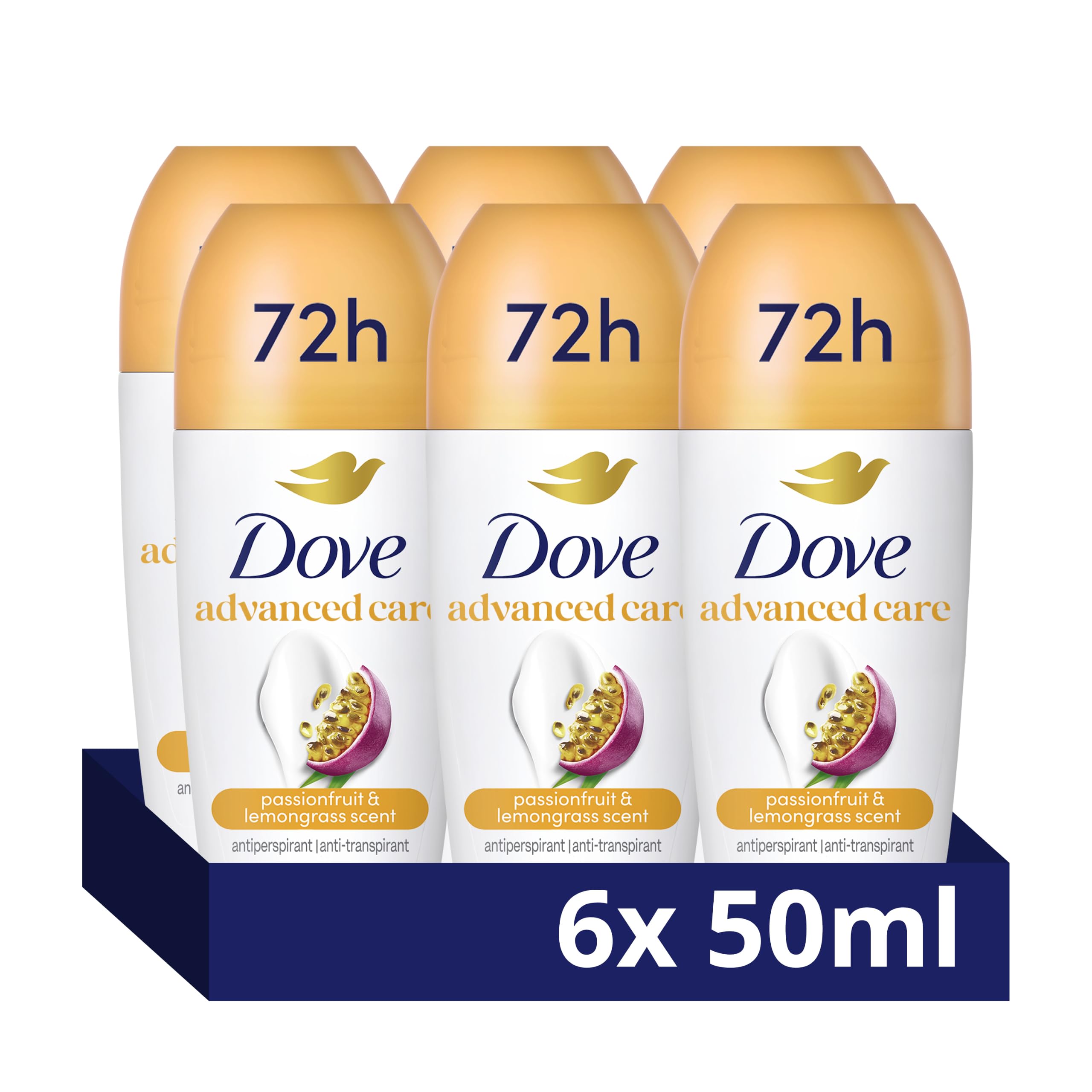 Dove Advanced Care Go Fresh Passion Fruit Scent Anti-perspirant Deodorant pack of 6 with Triple Moisturising technology roll-on for 48 hours of protection 50 ml