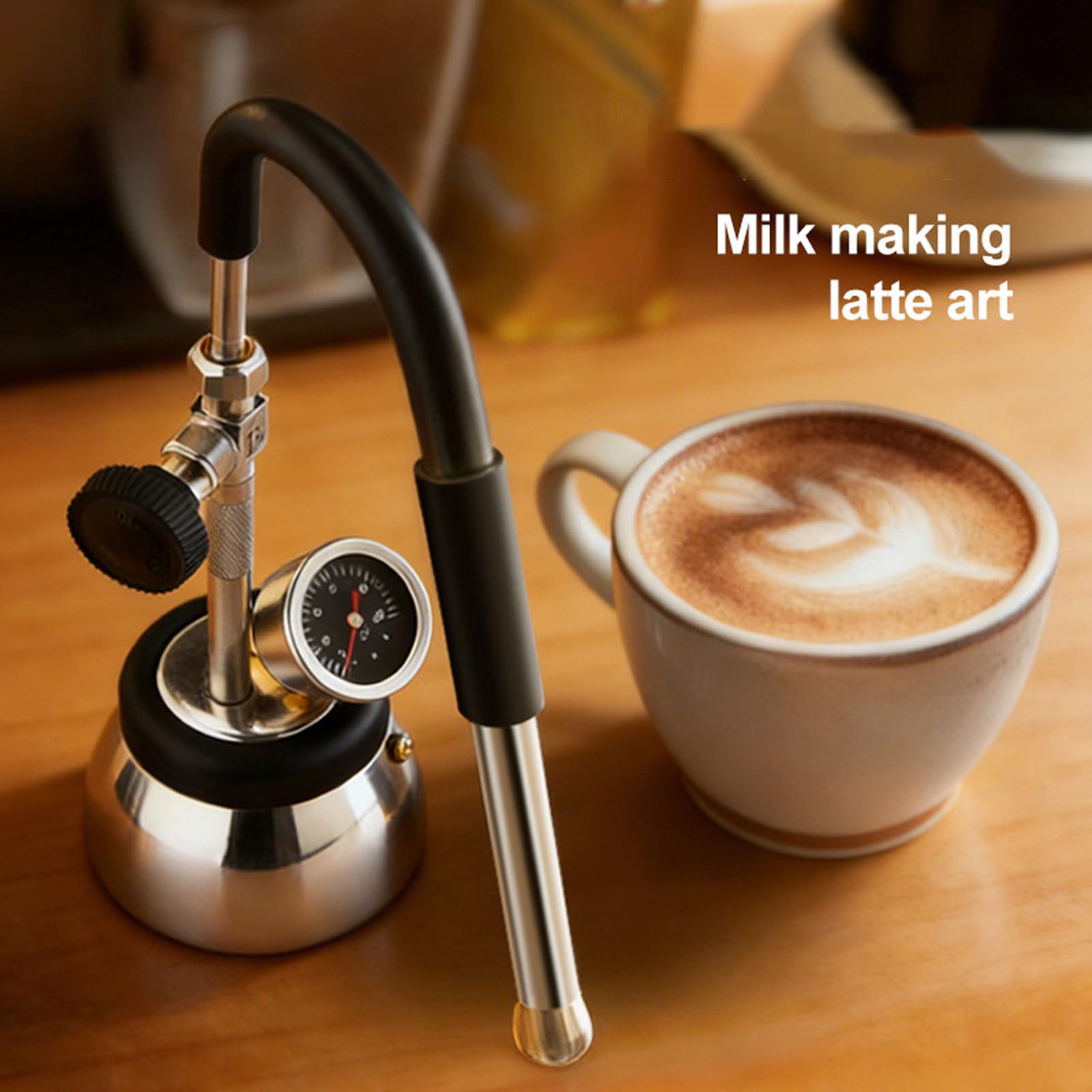 Asixxsix Spieniacz do Mleka i Parowiec, 4-barowa Maszyna do Spieniania Wody wrzącą parą z 3-otworową dyszą i Manometrem, Parowiec Mleka Kawy, Latte, Cappuccino, Macchiato