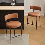 Ensemble de tabourets à barres de 24'' de Furnilivng 3, Tabourets modernes de comptoir de hauteur avec dos courbé et cadre en métal noir, Tabouret de cuisine rembourré, Barselles pour l'île de la cuisine, Bar, Blanc