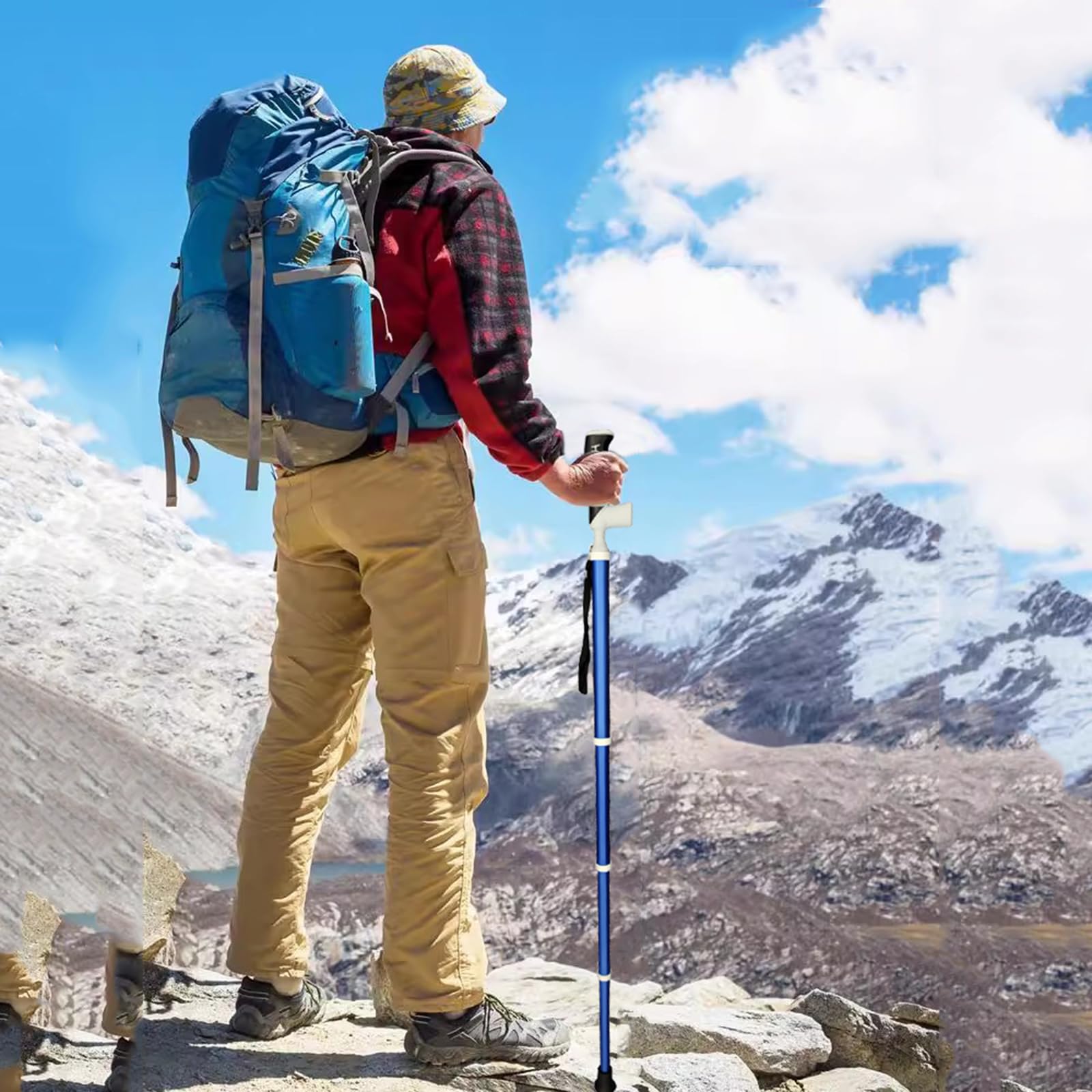 Składane kijki trekkingowe z aluminium z uchwytem regulowanym o 90°, odpowiednie na kemping, wspinaczkę górską, wędrówki z plecakiem, wędrówki i trekking (1 sztuka).
