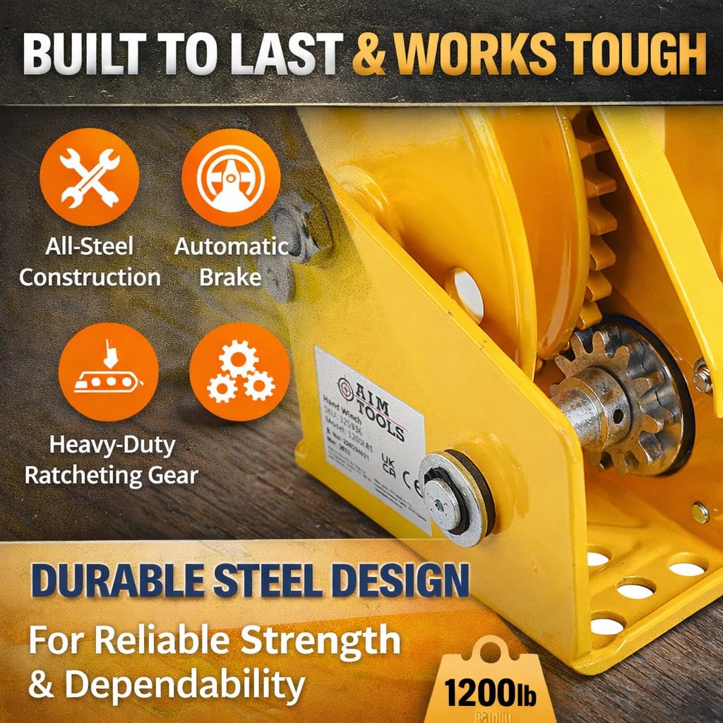 AIM Tools Handseilwinde 1800 Lbs (816 Kg) – Manuelle Kurbelwinde Mit Automatischer Bremse, Für Auto, Boot & Anhänger