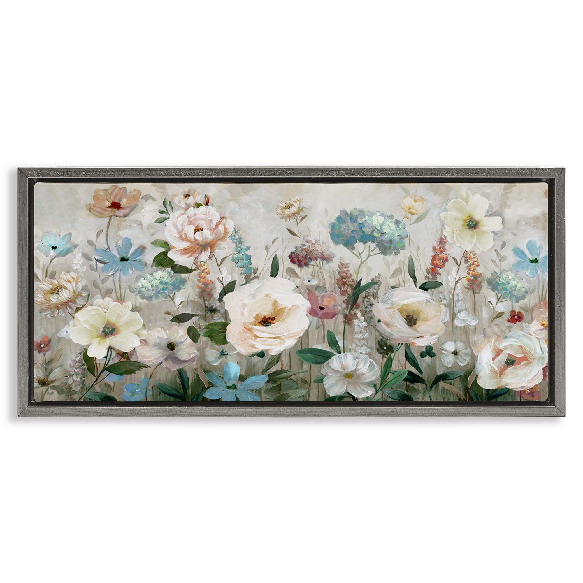 Stupell Industries Luster Gray (Matte) 'Pastel Garden Of Peonies'| Floating Frame Canvas Art