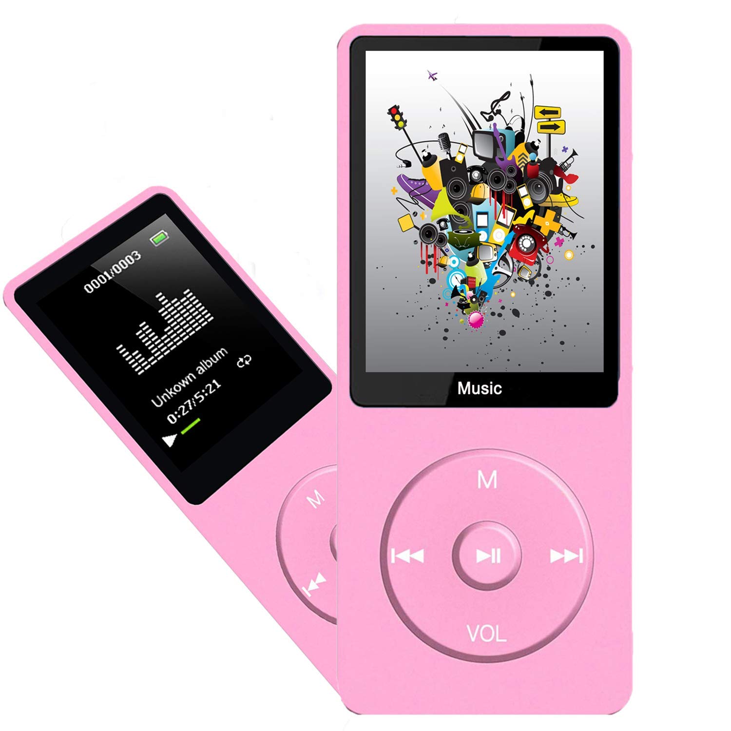 MP3 Player, Music Player with 16GB Micro SD Card, Build-in Speaker/Photo/Video Play/FM Radio/Voice Recorder/E-Book Reader, Supports up to 128GB