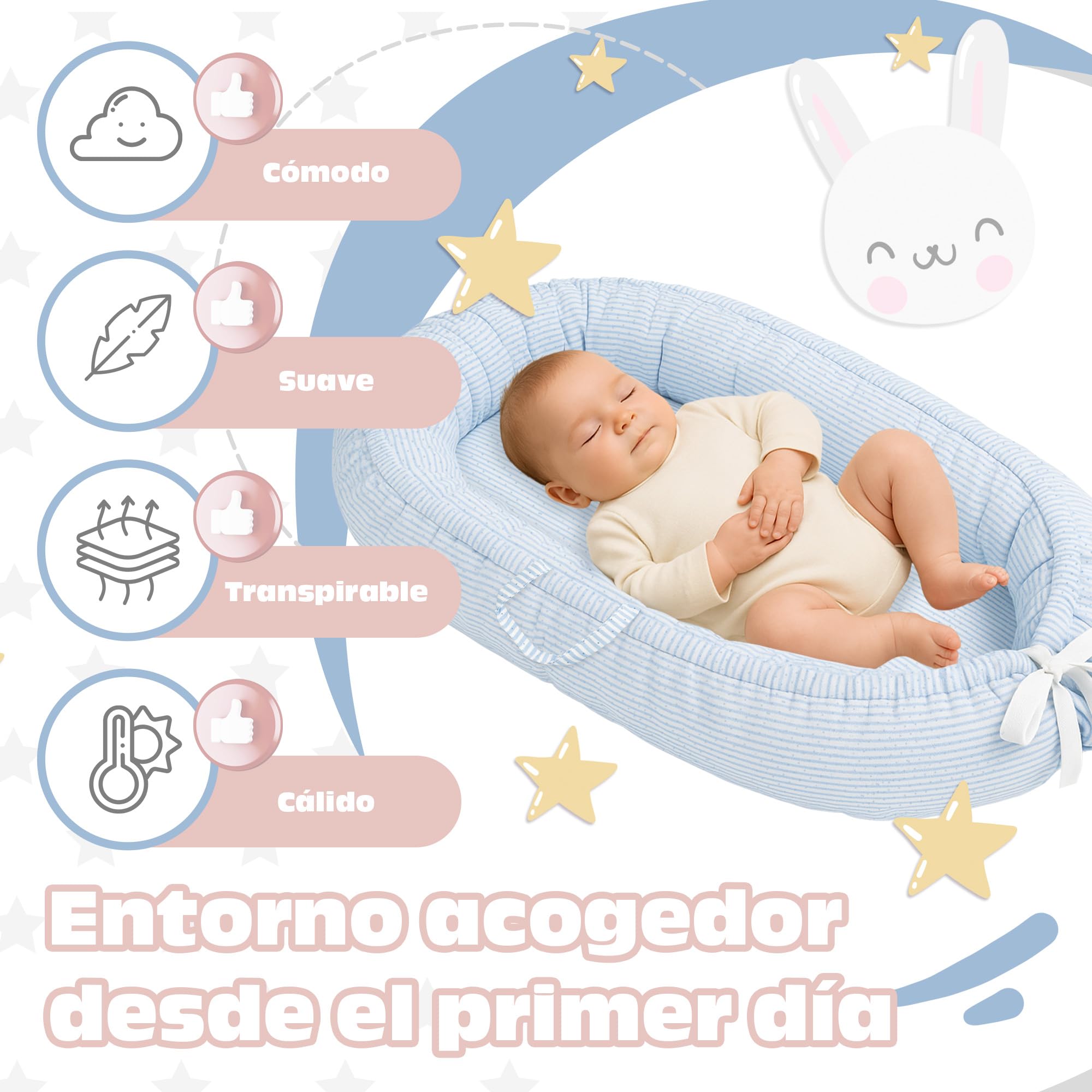 It's Petite Nido Bebe Recien Nacido con Saco de Dormir a Juego - Reductor Cuna Bebe 100% Algodón Eco - Baby Nest con Pijama a Juego