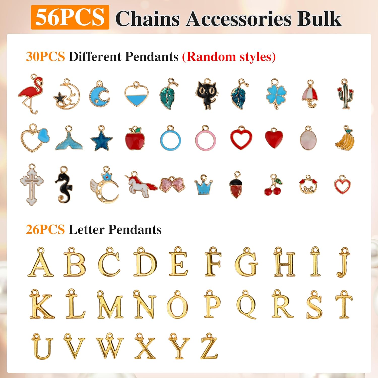 18k Gold Plated Stainless Steel Jewelry Chains Kit 39.3FT 6 Rolls Bulk (6.5FT/2M) with Letter Pendants, Colorful Charms, Pliers, Jump Rings, Lobster Clasps for DIY Necklace Bracelet Making - Image 4