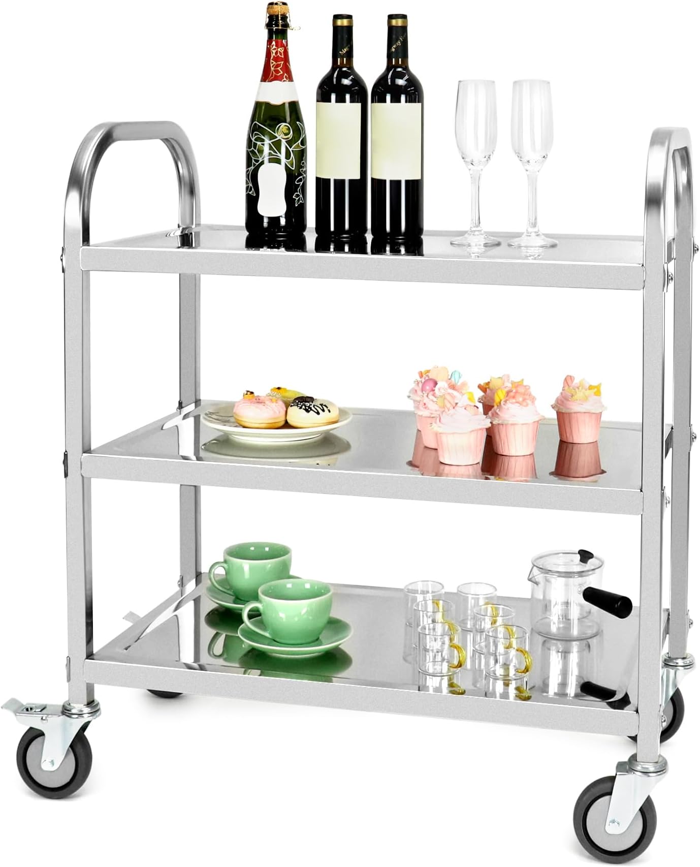 Carrello Portavivande Wiltec - 3 Ripiani, Acciaio Inox, Ruote Con Freni, Portata 150 Kg - Foto 8