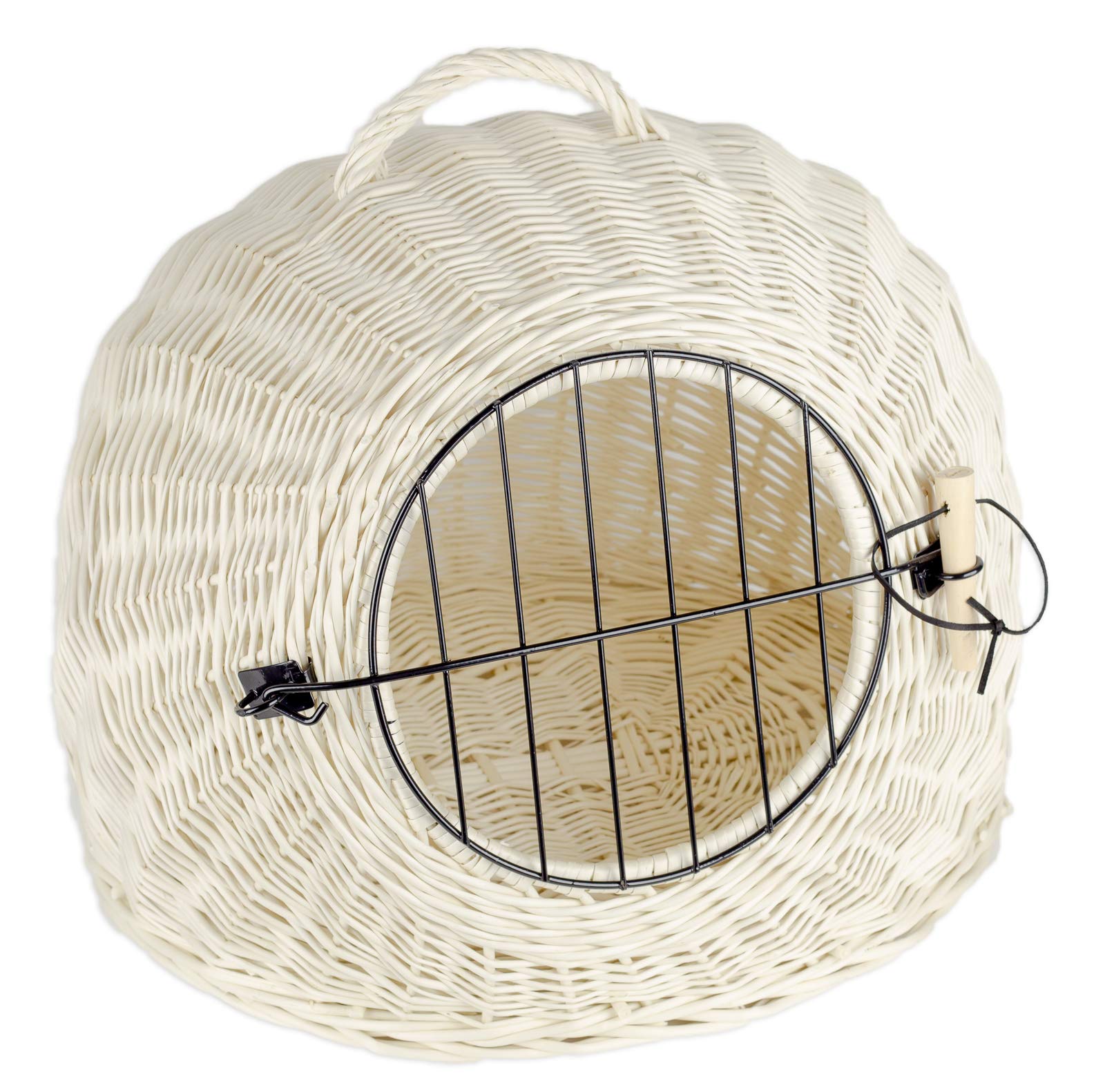 Tigana Korbhöhle Transportkorb Katzenhöhle aus Weide Weiß (45 cm + Kissen)