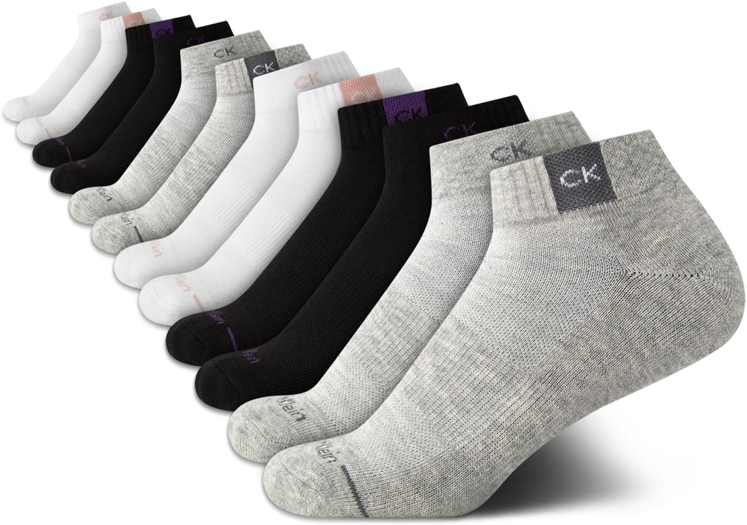 Calvin Klein Womens Quarter Socks - 12 Pack Soft Cushioned Athletic Ankle Socks for Women for Running and Workout