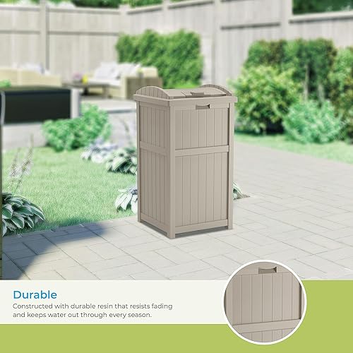Miniatura 5 de Suncast Cubo de basura oculto de 33 galones para patio, basura de resina para exteriores con tapa, uso en patio trasero, terraza o patio, color gris