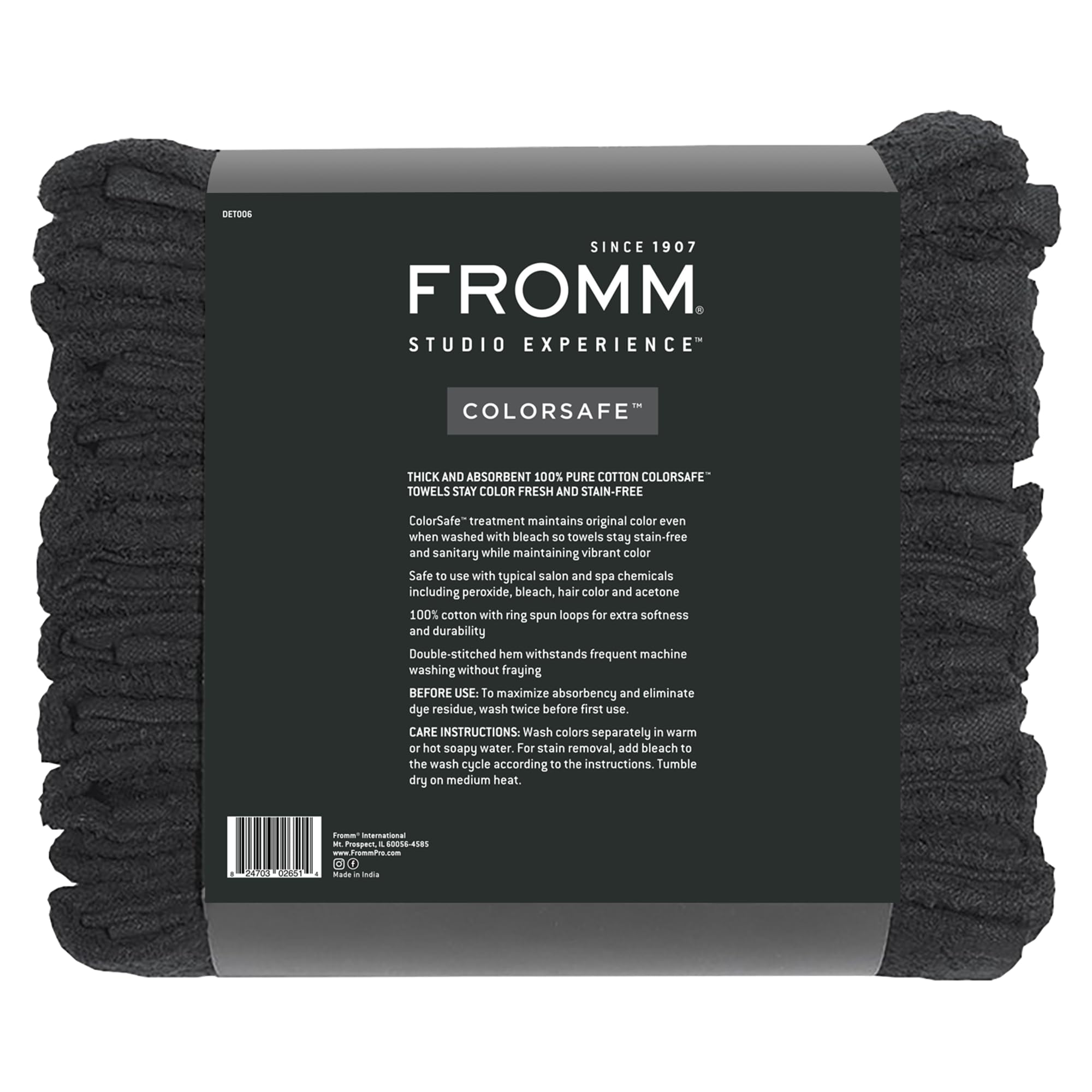 ColorSafe - Toallas de pelo 100 % algodón a prueba de blanqueador para estilistas, peluqueros, spa, gimnasio en negro, 16 x 29 pulgadas, 12 toallas absorbentes resistentes a las manchas para 6