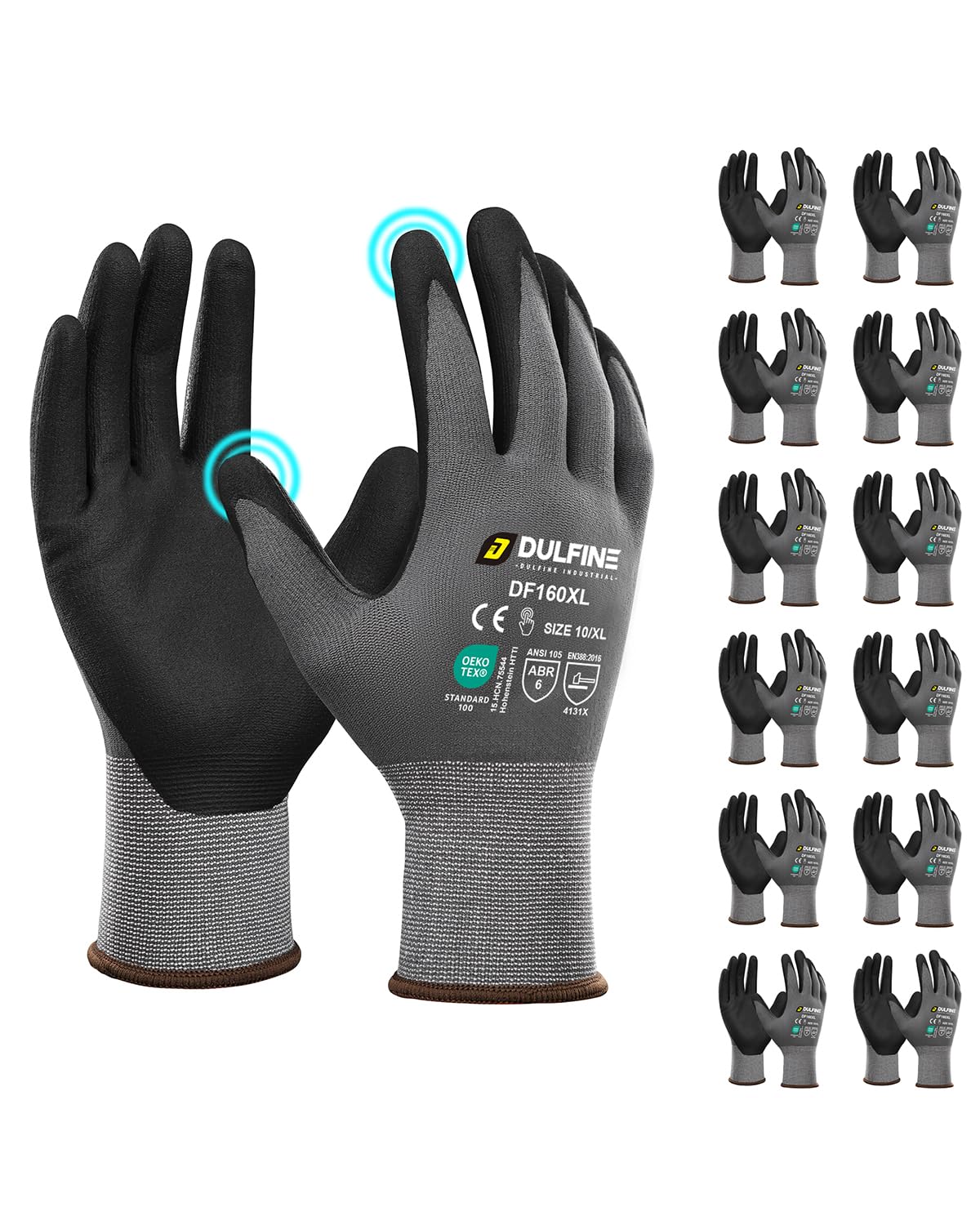 Safety Work Gloves MicroFoam Nitrile Coated-12 Pairs Pack,Seamless Knit Nylon Glove with Black Micro-Foam Nitrile Grip,Ideal for General Purpose,Automotive,Home Improvement,Painting(Large)