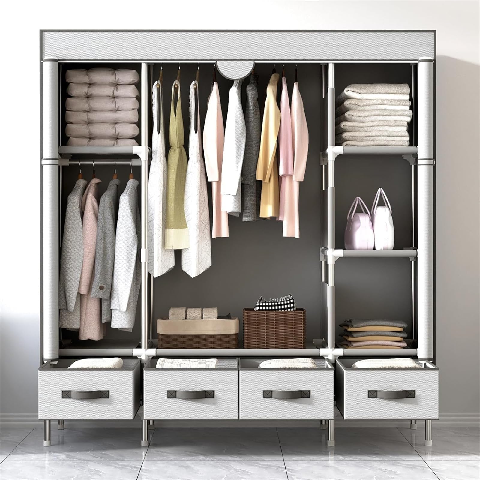 Armoire de grande capacité en tissu portable et penderie à vêtements multifonctionnelle