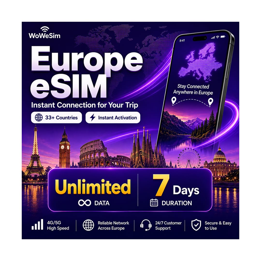 Europe eSIM Unlimited - 7 Days 5G LTE Hotspot No Physical SIM