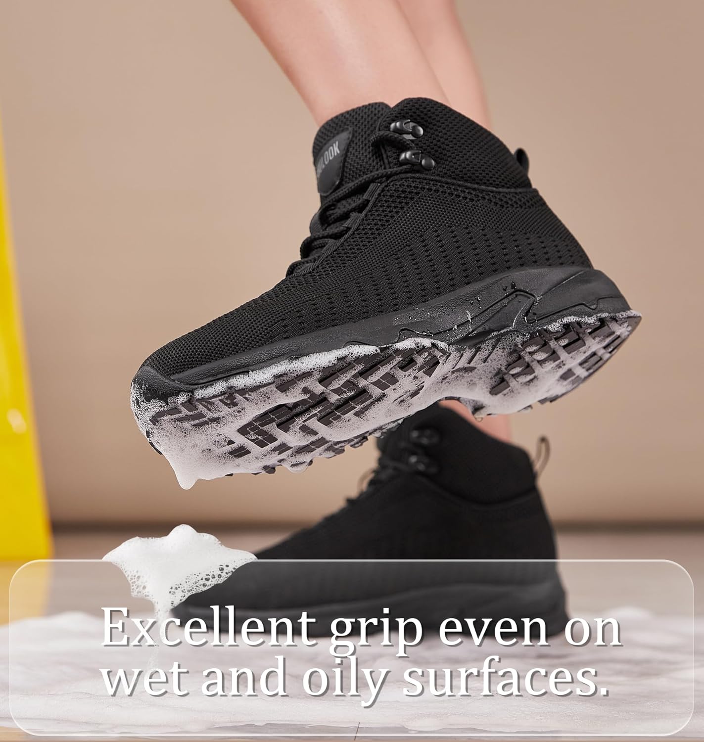 SHULOOK Non Slip Work Boots Women Slip Resistant Comfortable Mesh Kitchen Chef Shoes for Restaurant Food Service Lightweight Walking Shoes Ankle Support,Black - Image 6