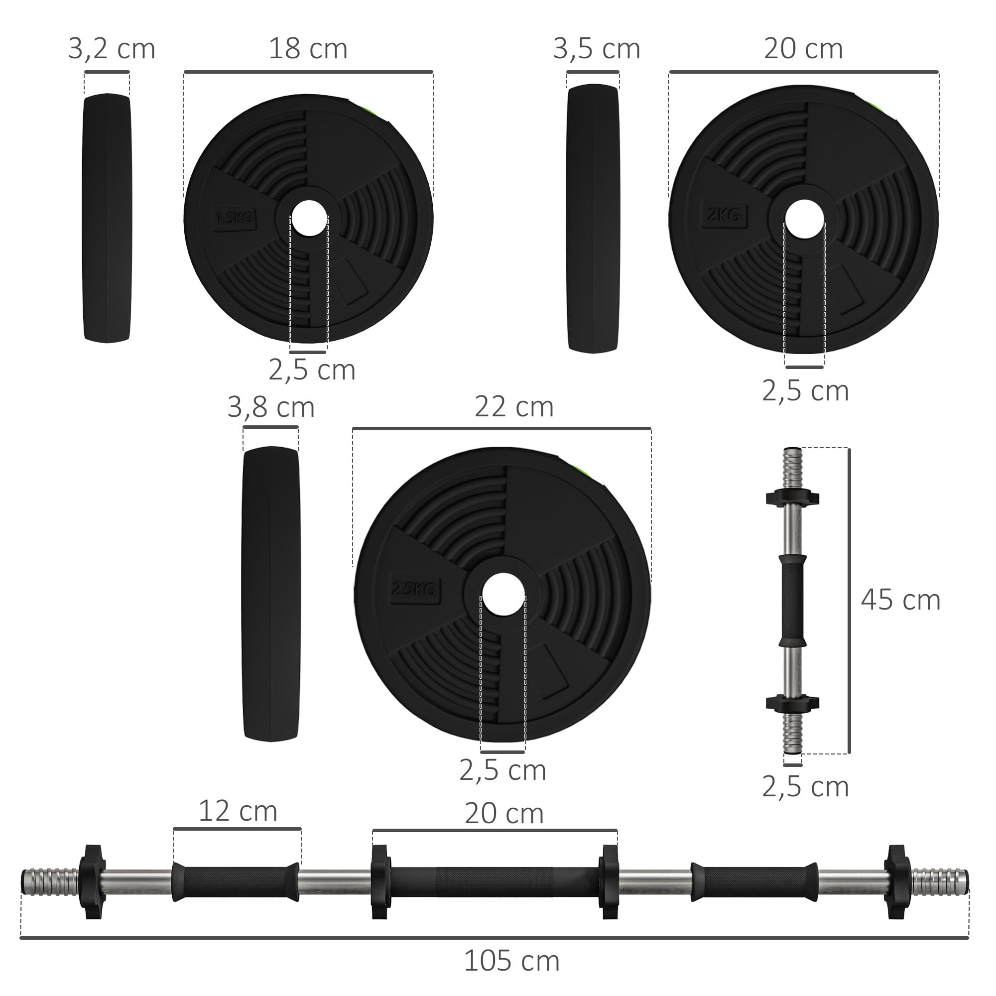SPORTNOW Zestaw hantli 2 w 1, 15/20/25/30 kg, regulowany hantle, ochrona podłoża, do treningu siłowego, fitnessu, podnoszenia ciężarów, czarny