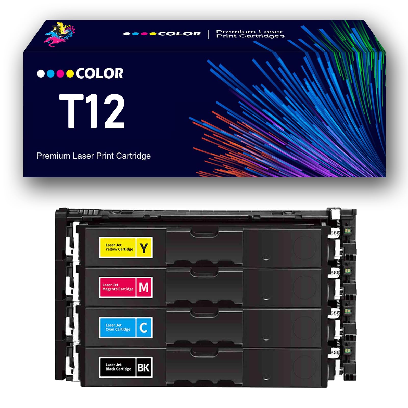 Set di cartucce toner T12 rigenerate con chip sostitutivo per stampanti multifunzione Canon Color ImageCLASS X LBP1333C MF1333C I-SENSYS X C1333i C1333iF C1333P,4Color-1Pack