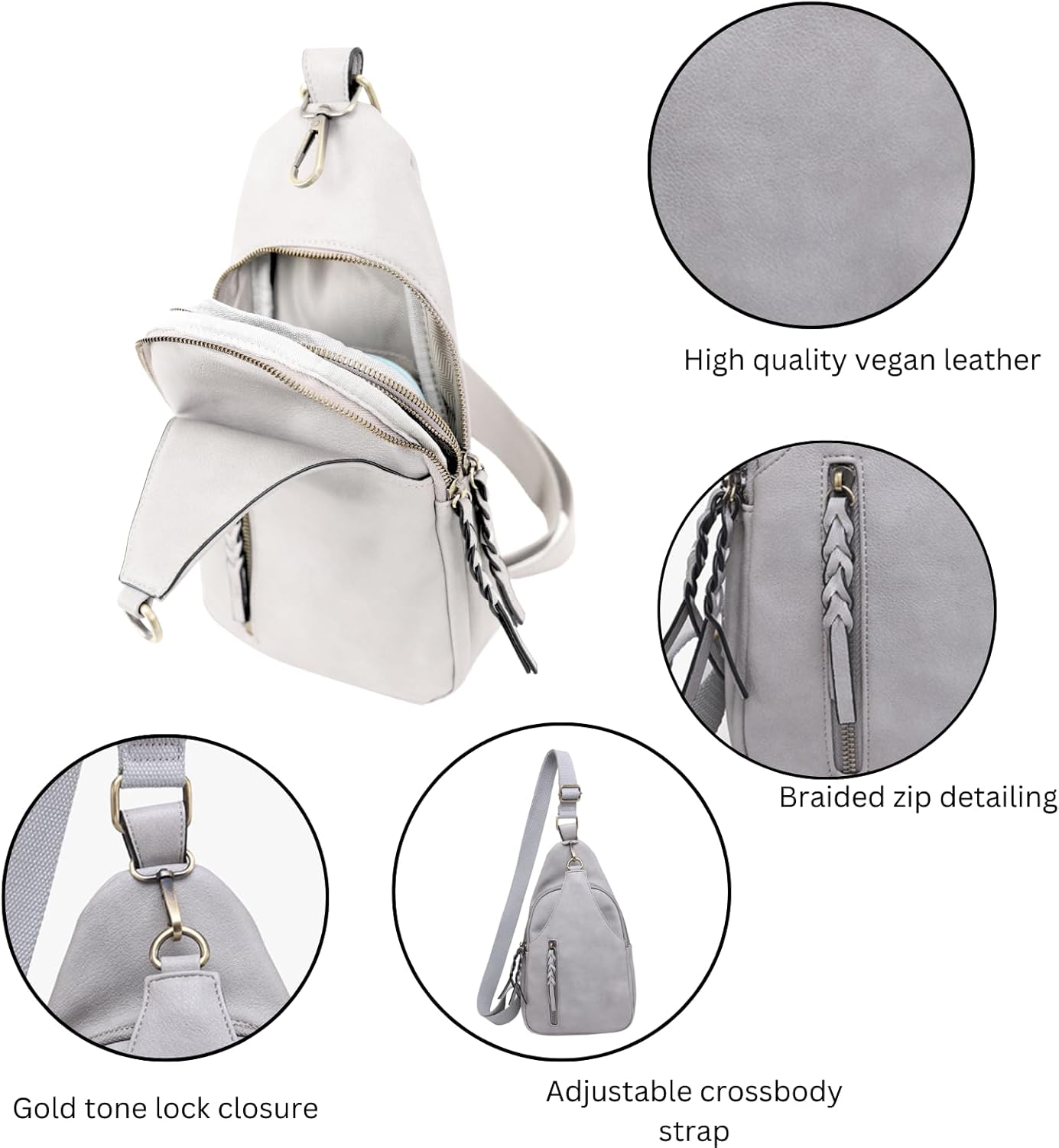 JEN & CO. Nikki Crossbody Sling Bag for Women Vegan Leather Fanny Pack Purse Trendy Chest Bag for Travel