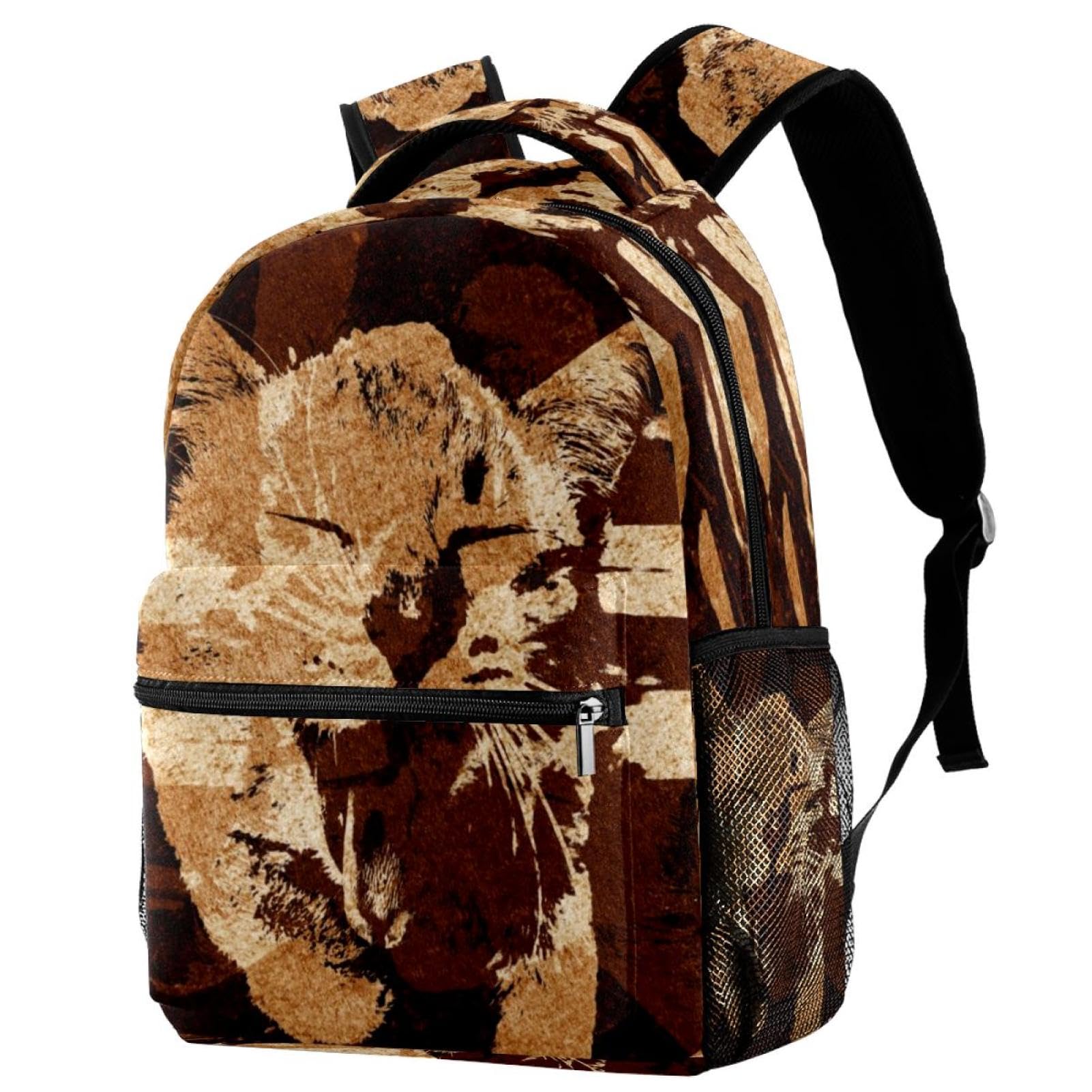 Sac à dos d'école chat marron grunge de 40cm pour ado
