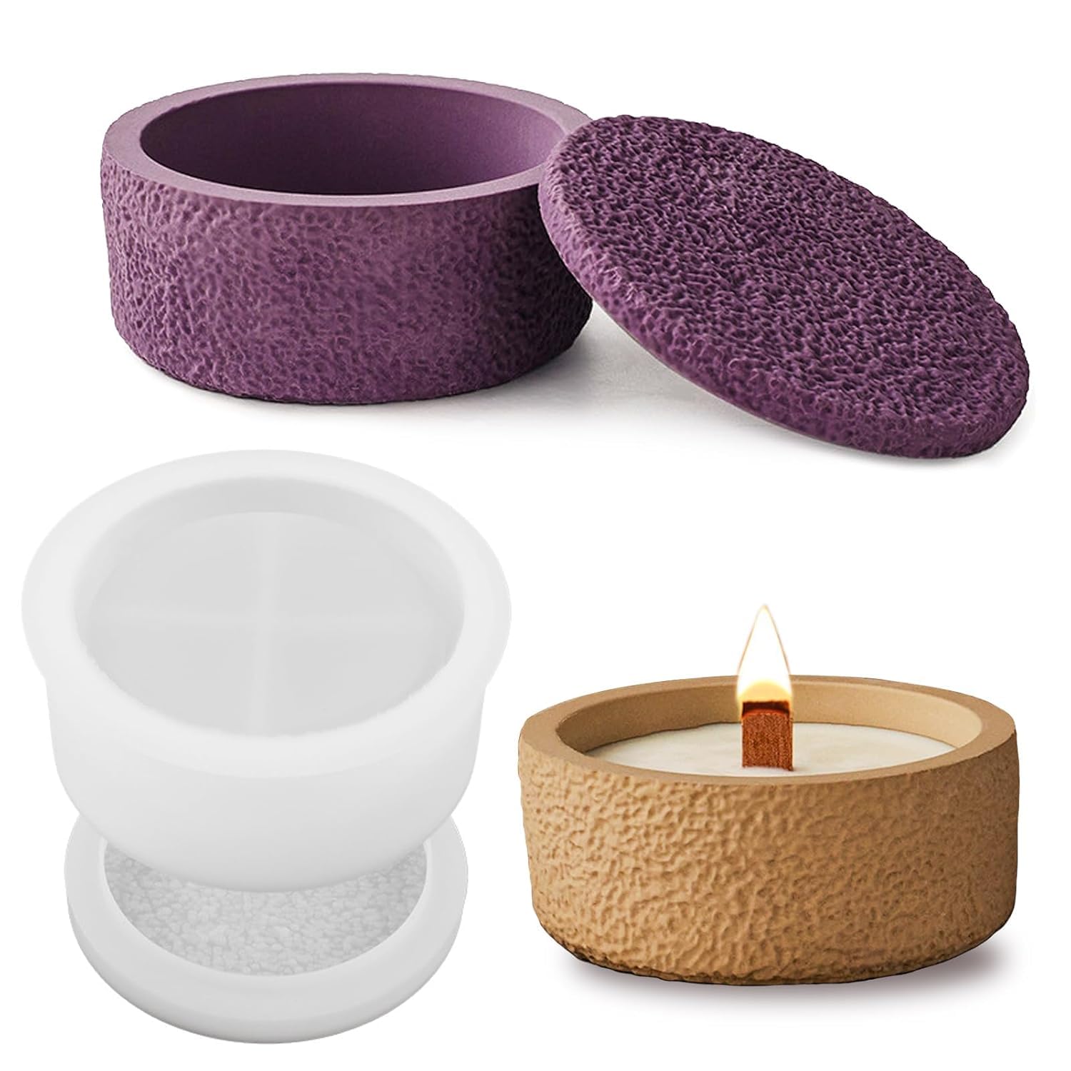Skytail Silicone Jar Mold With Nature Rough Texture for Candle Vessels Storage Box Epoxy Resin Casting Concrete Crafts Jewelry Box Home Decor Table Decoration Candle Holder Organizer Plant Mold Wedding Gifts-image-15