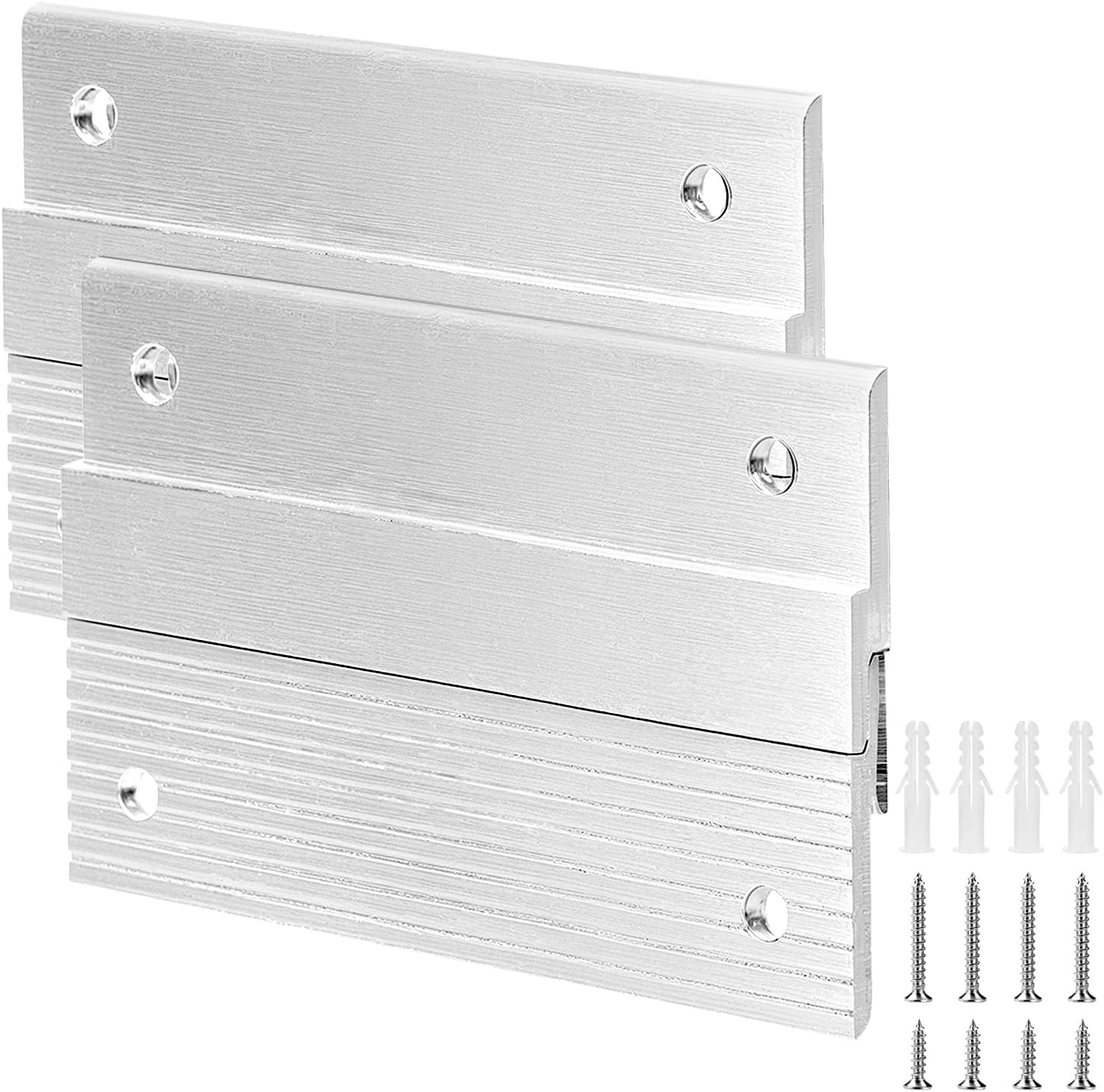 QWORK 4" French Cleat Picture Hanger, 2 Pairs Invisible Aluminum Z Clips, Wall Mounting Brackets, with 50 lbs Weight Capacity