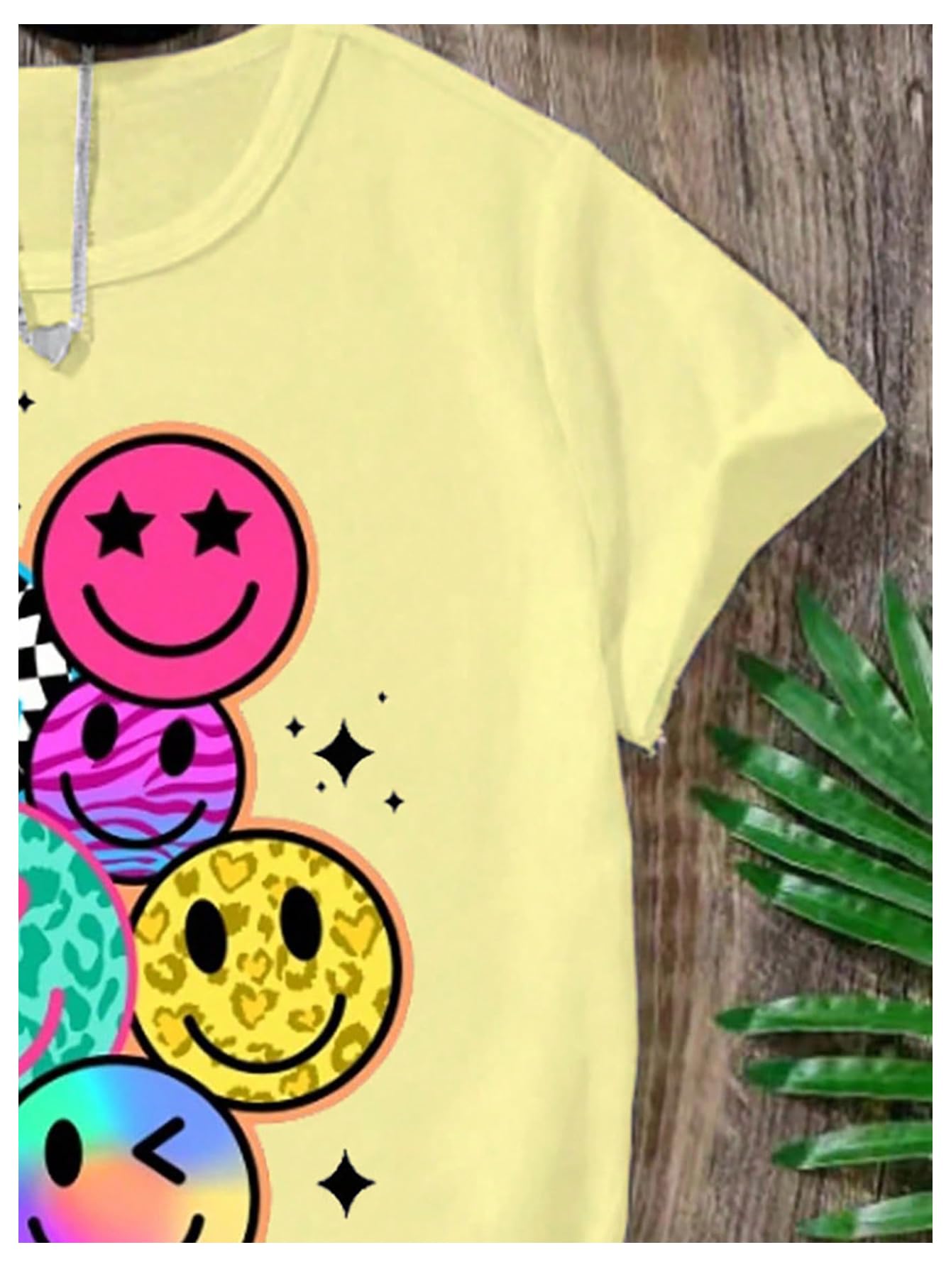 Floerns Maglietta a maniche corte da ragazza con stampa con faccina sorridente, maglietta casual carina