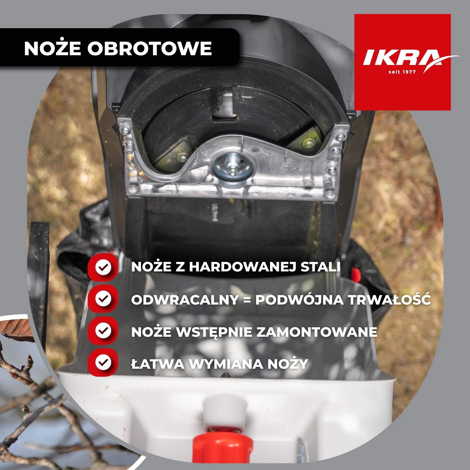 IKRA Rozdrabniacz do gałęzi elektryczny IMH 2800, 45 l, zapasowe ostrza | Rozdrabniacz nożowy z silnikiem 2800 W, trwałe noże dwustronne, idealny do produkcji ściółki ogrodowej, gałęzie do 45 mm