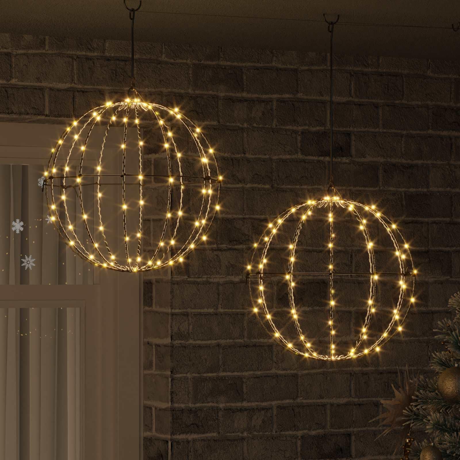 Sfere natalizie luminose a LED in metallo, bianco caldo, set da 2