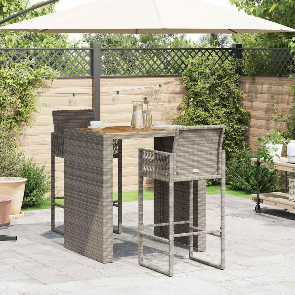 vidaXL Ensemble de Bar de Jardin 3 pcs sans Coussins Gris Poly rotin, Ensemble de Table de Bar, Table et Chaise de Bar, Ensemble Table de Bar et Tabouret