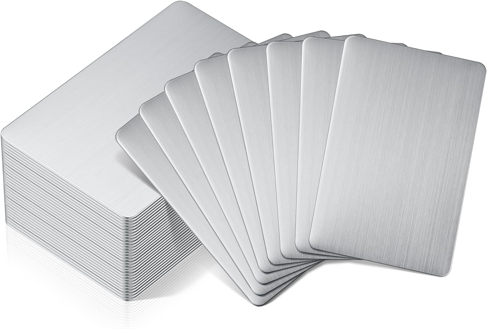 Tandefio 50 Pcs 304 Stainless Steel Metal Business Cards,0.5 mm Thickness | 3.4 x 2.1 Inch Laser Engraving Stainless Blank Steel Card for House Office Customer DIY Gift