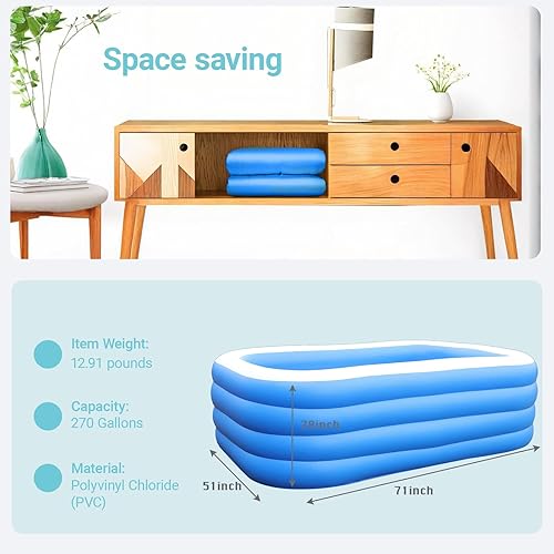 Miniatura 4 de Swimming Pool GooMood - Piscina inflable de 71 x 51 x 28 pulgadas, piscina familiar para niños para fiestas acuáticas de verano, sin BPA sobre el