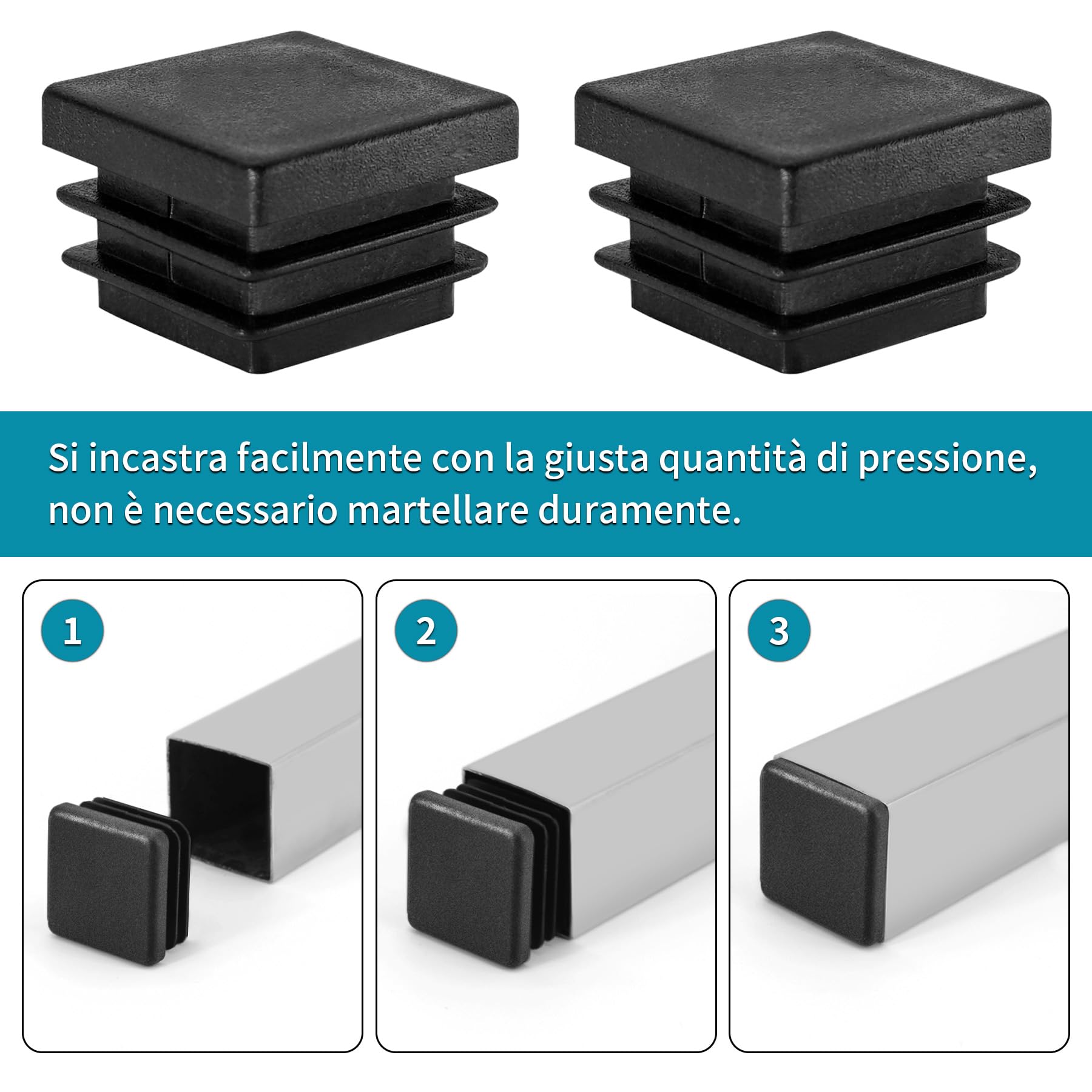6 Tappi Per Tubi 80x80 Mm | Nero | Per Sedie, Tavoli, Trampolini | Protezione Pavimenti - Foto 4