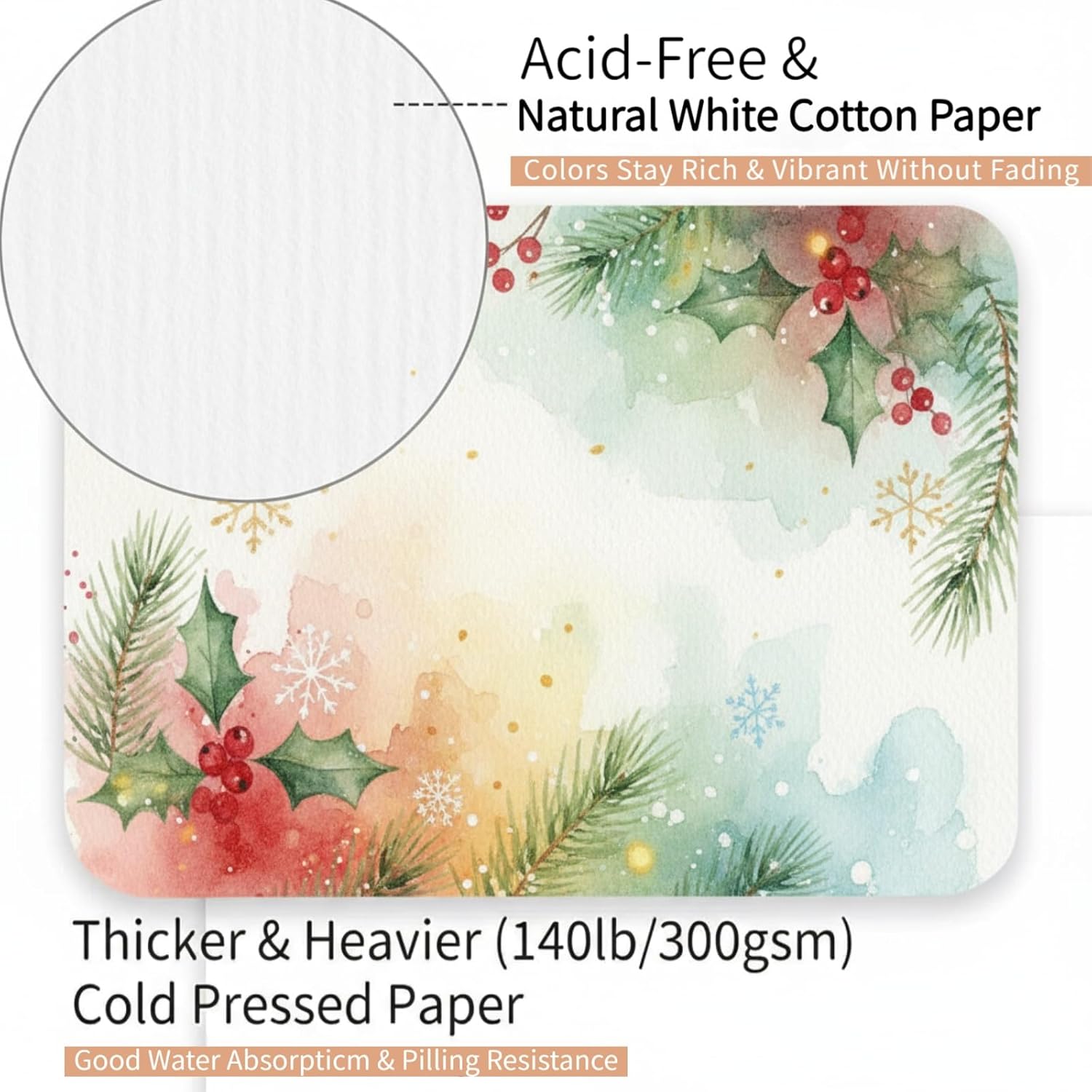 Watercolor Paper 140lb/300gsm, 50 Sheets Watercolor Cards with Envelopes, 4x6 Inch Water Color Postcards, Cotton Cold Press Non-Folded Thank You Card, Travel Watercolors Heavyweight White Art Paper - Image 3