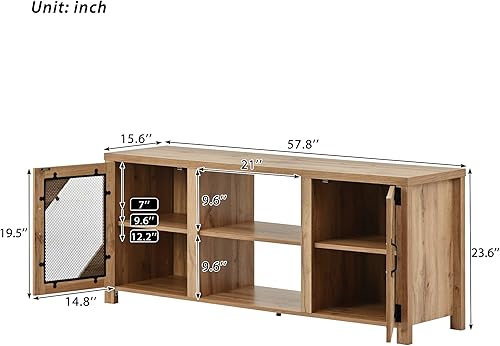 Miniatura 8 de Merax Soporte de madera para TV de 65 pulgadas, centro de entretenimiento industrial con armarios de almacenamiento, estantes abiertos de 3 niveles,