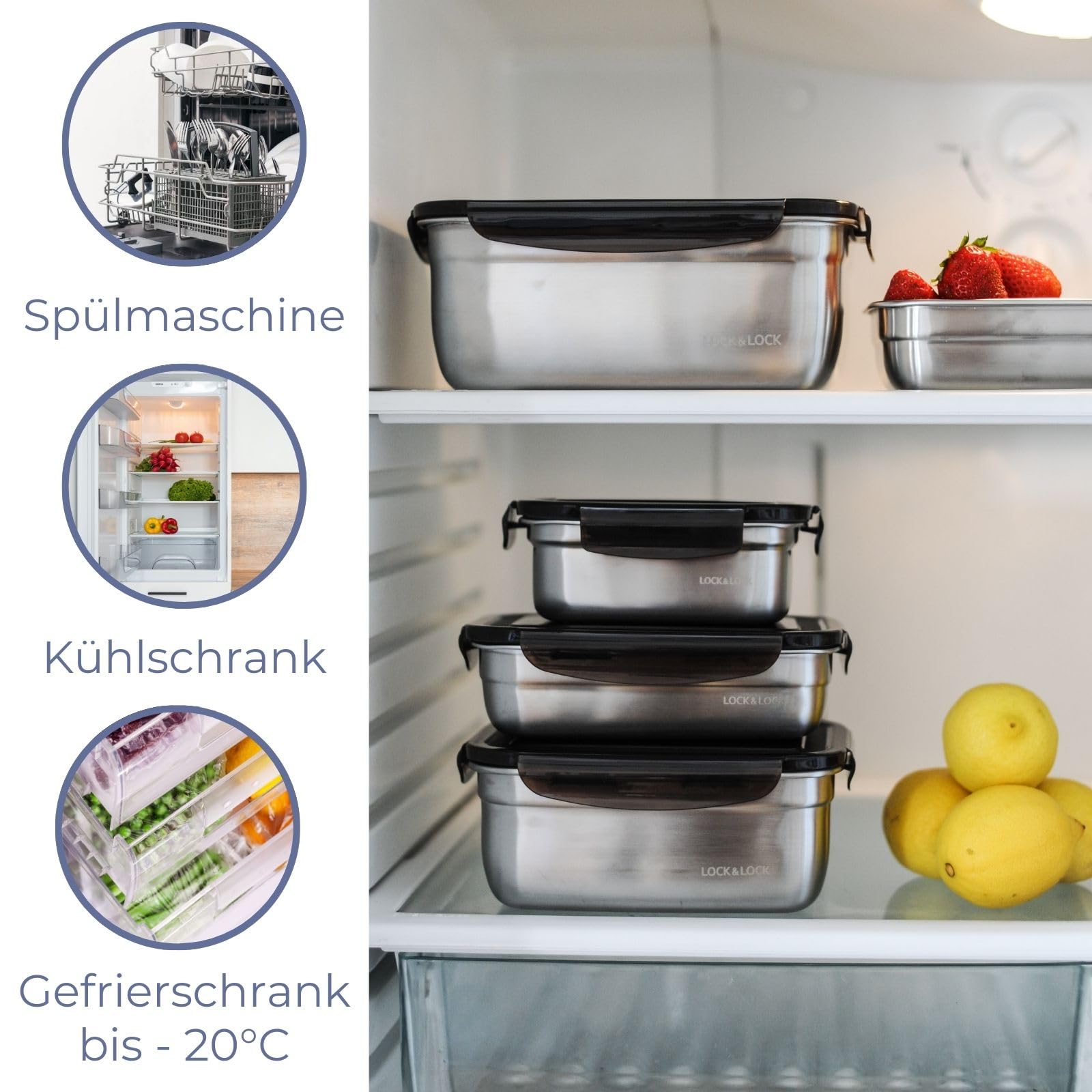 LocknLock Edelstahl Vorratsdose mit Deckel, Rund, 270 ml Ø 130 × 48 mm, BPA-Frei, Spülmaschinengeeignet, Gefriertruhengeeignet bis -20°C, Edelstahl Aufbewahrungsbox mit Deckel Küche, Haushalt & Wohnen