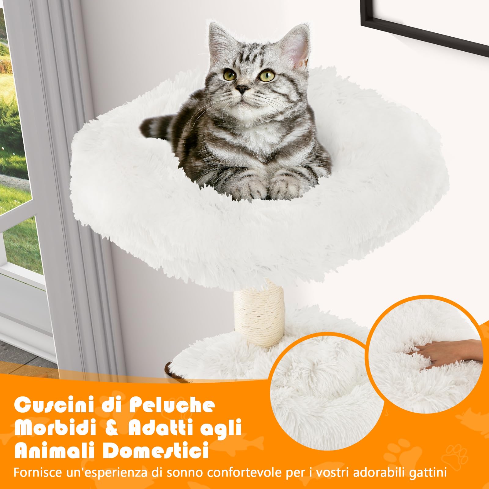 COSTWAY Tiragraffi per Gatti Adulti Con Cuccia, Piattaforma, Cuscini e Albero Alto in Legno - 60 x 60 x 160 cm