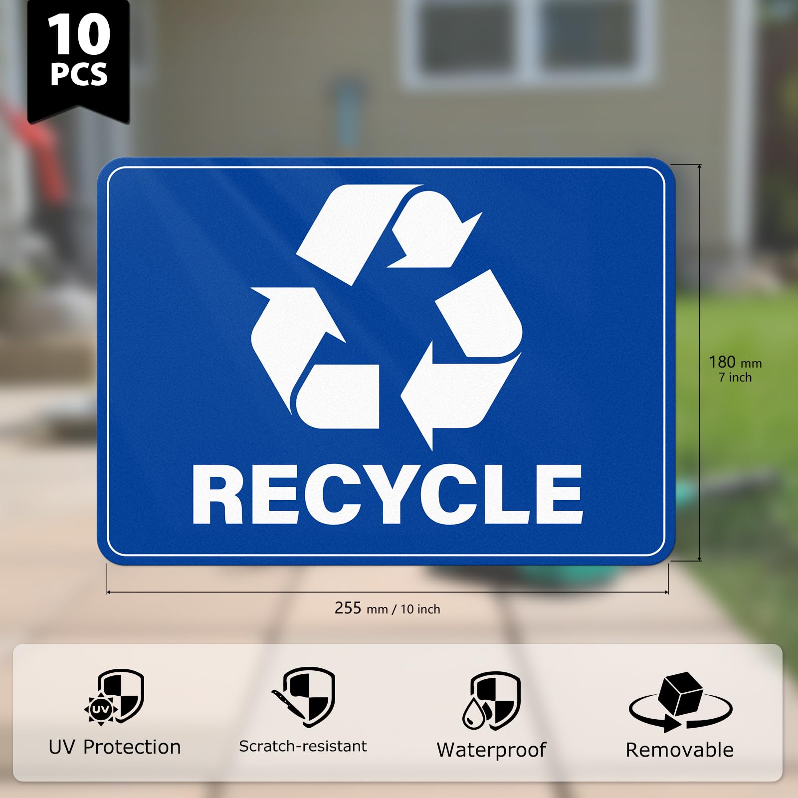 YIKIADA 10 Pack Recycle Stickers 10×7 Inches Vinyl Blue Weatherproof Self Adhesive Trash Cans Sign for Waste Bins Home Business
