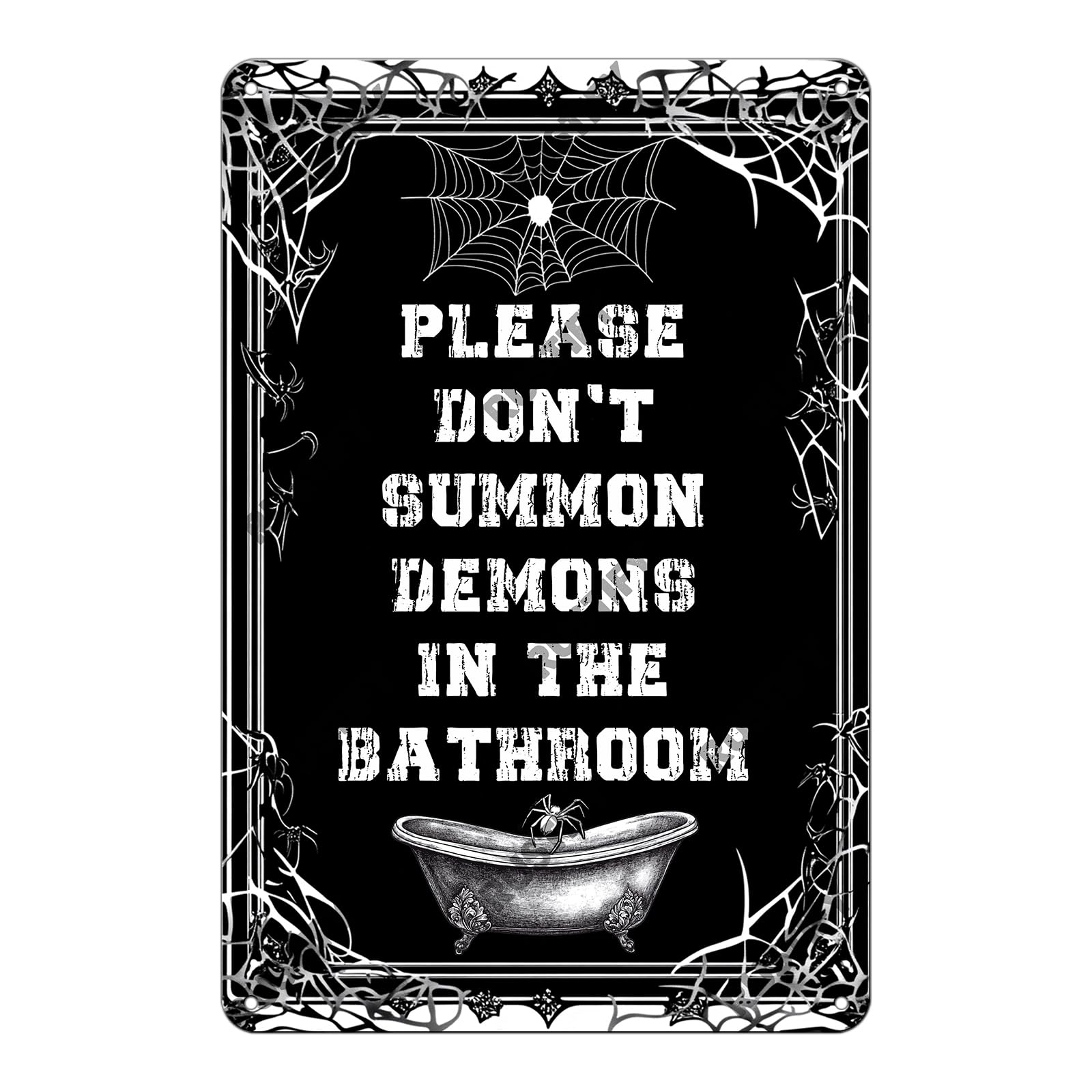 Anceky Please Don't Summon Demons in the Bathroom Tin Sign Vintage Metal Sign Wall Decor for Outdoor Entryway Home Garage Backyard 12×8 Inch