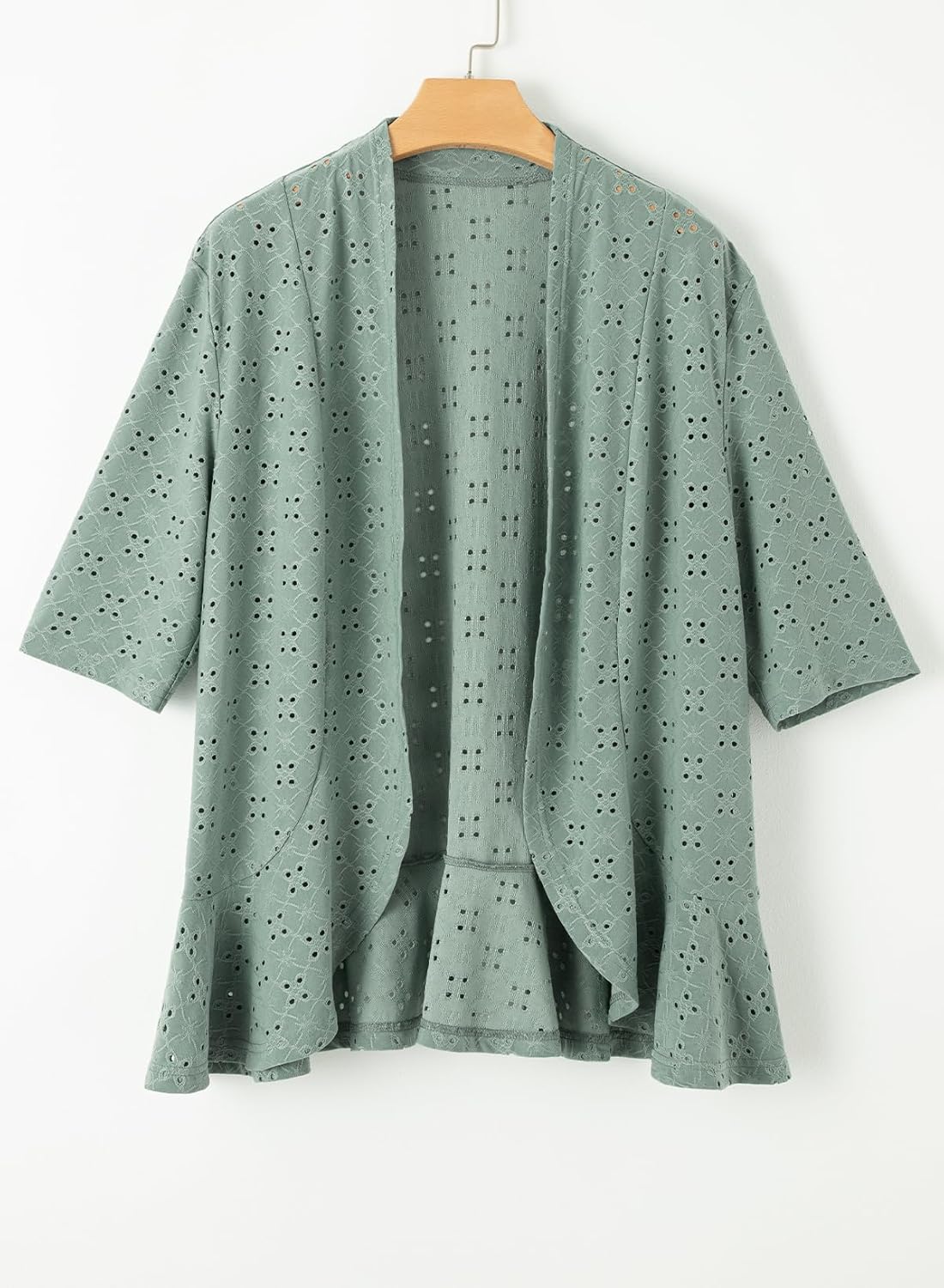 Sidefeel Lightweight Summer Cardigan for Women Spring Netted Knit Ruffle Half Sleeve Kimono Cover Ups - Image 3